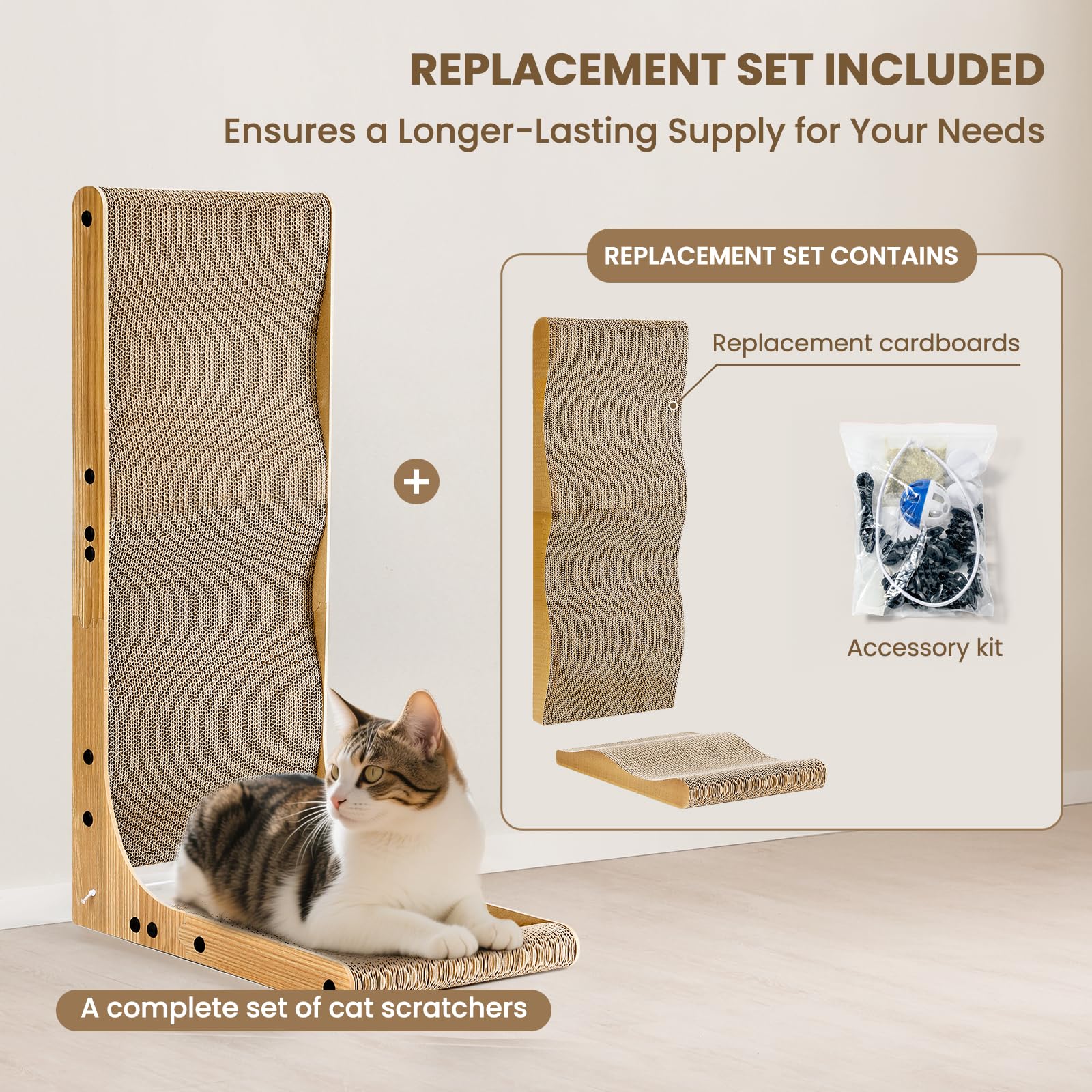 Cat Scratcher with Replacement Cardboard, 27.6" L Shape Wall Catnip