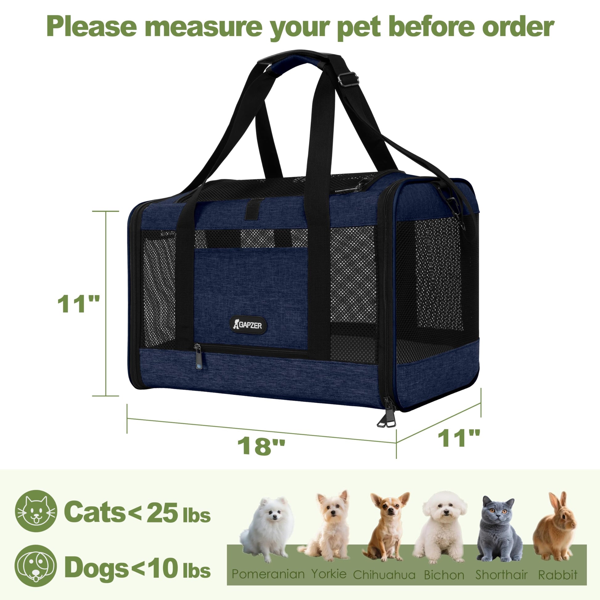 GAPZER Cat Carrier 18x11x11 United Airline Approved, Top Loader Bag