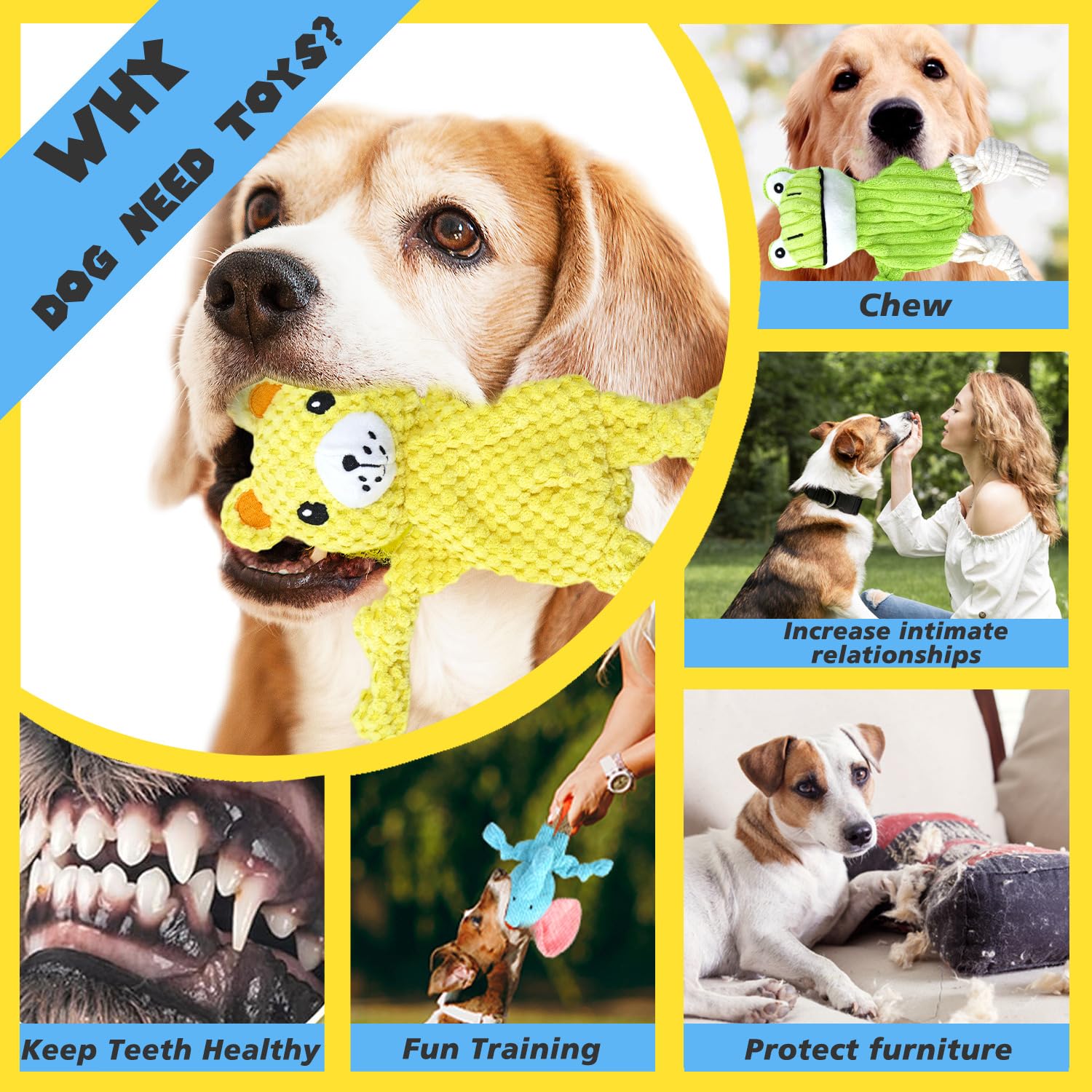 MRSOHRET 5 Pack Squeaky Dog Toys, No Stuffing Plush Dog Chew Toy Plush
