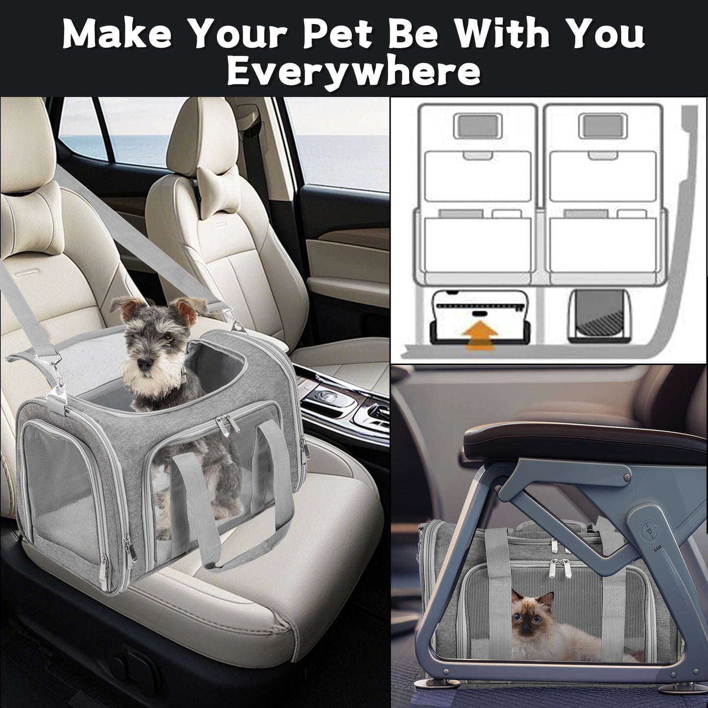 Soft-Sided Cat/Dog/Pet Carrier, Collapsible Pets Travel Carriers
