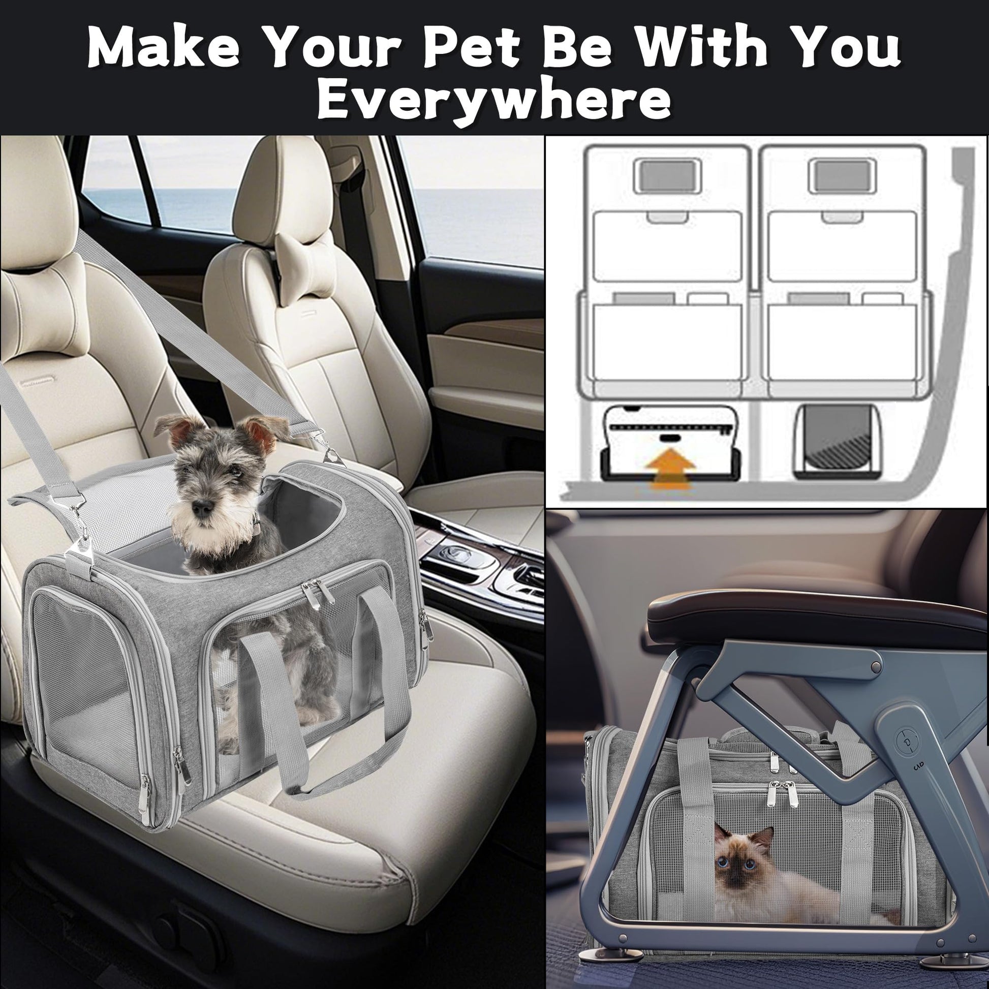 Soft-Sided Cat/Dog/Pet Carrier, Collapsible Pets Travel Carriers