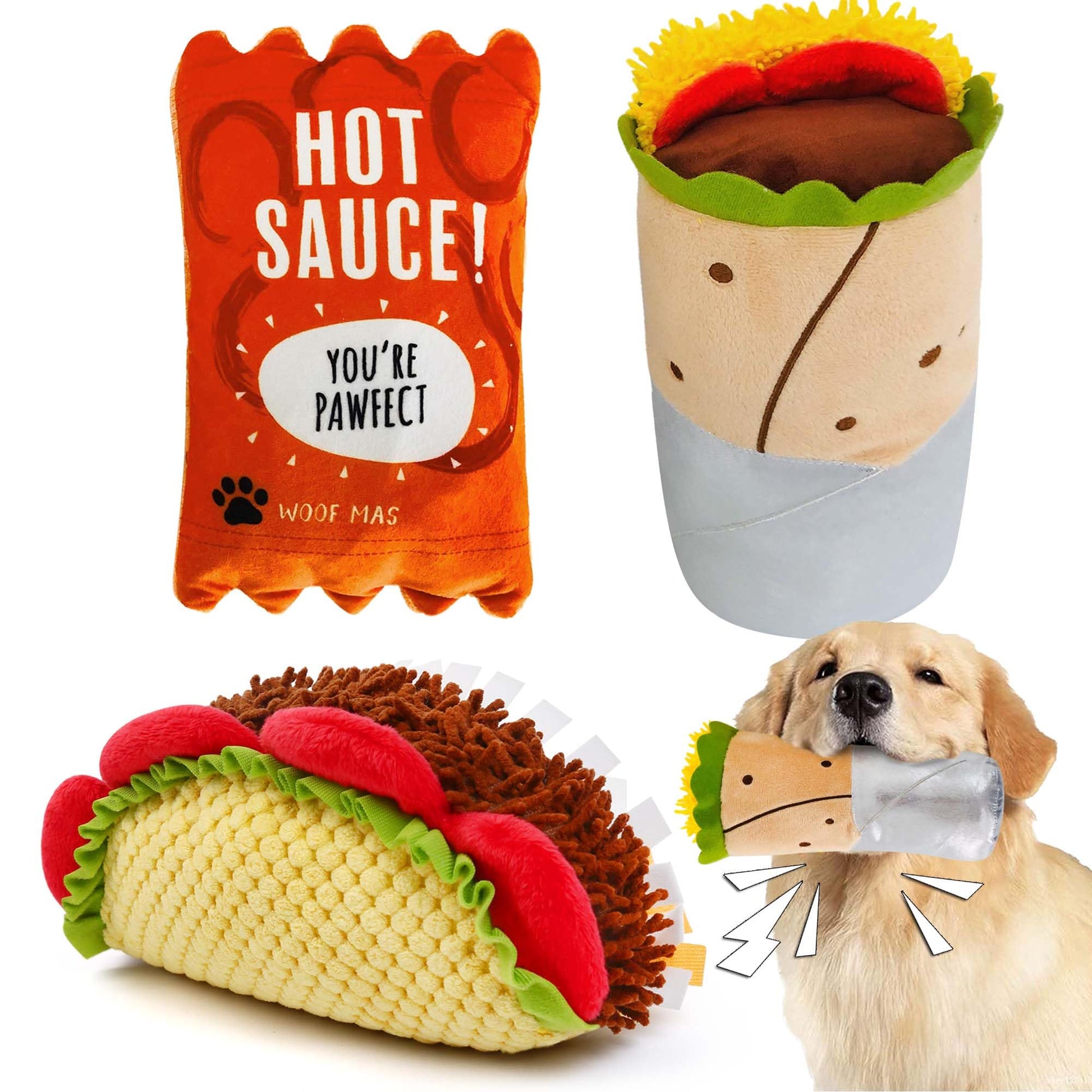 Prime Pets Plush Dog Toys Set, 3 Pack, Crinkle Squeaky Dog Toys, Plush