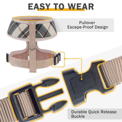 SCENEREAL No Pull Small Dog Harness Collar and Leash Set, Soft Collar
