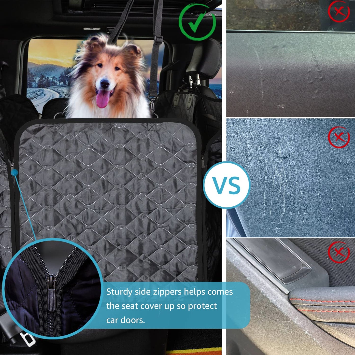 Lassie Truck Car Seat Covers, Waterproof Dog Hammock with 2 Seat Seat