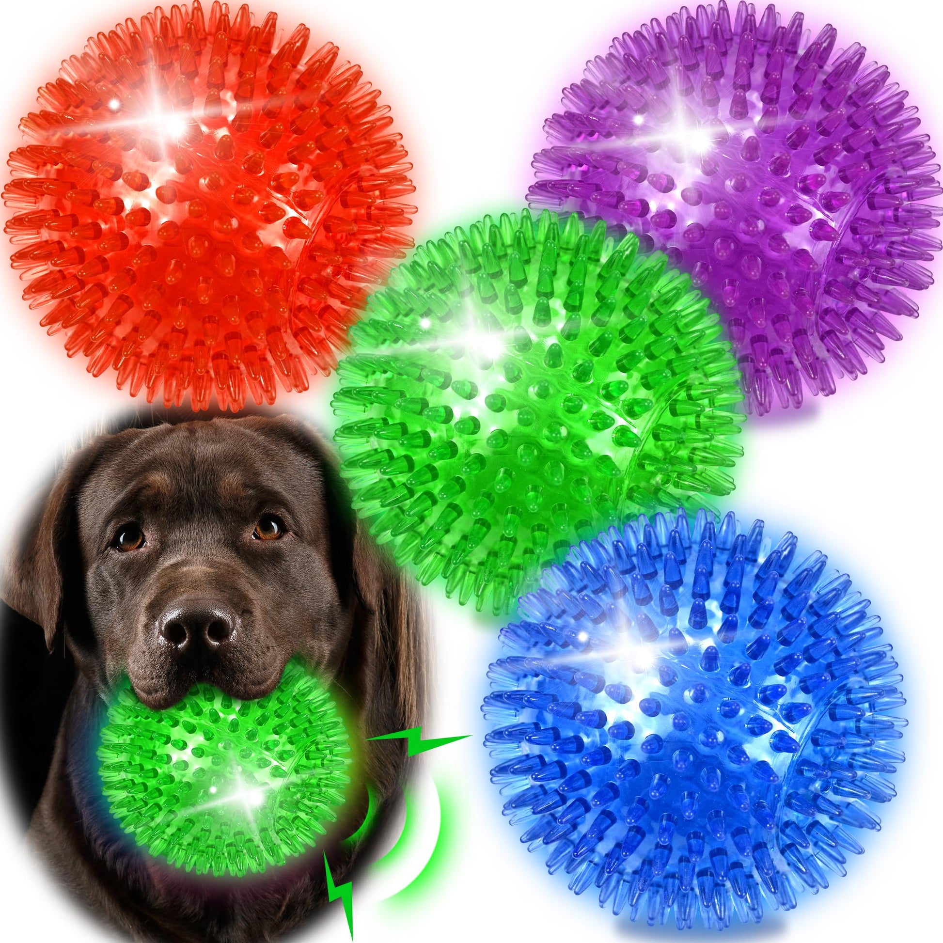 Ousiya 4 Pack 4.5" Up Squeaky Dog Balls, Spiky Dog Toy Balls