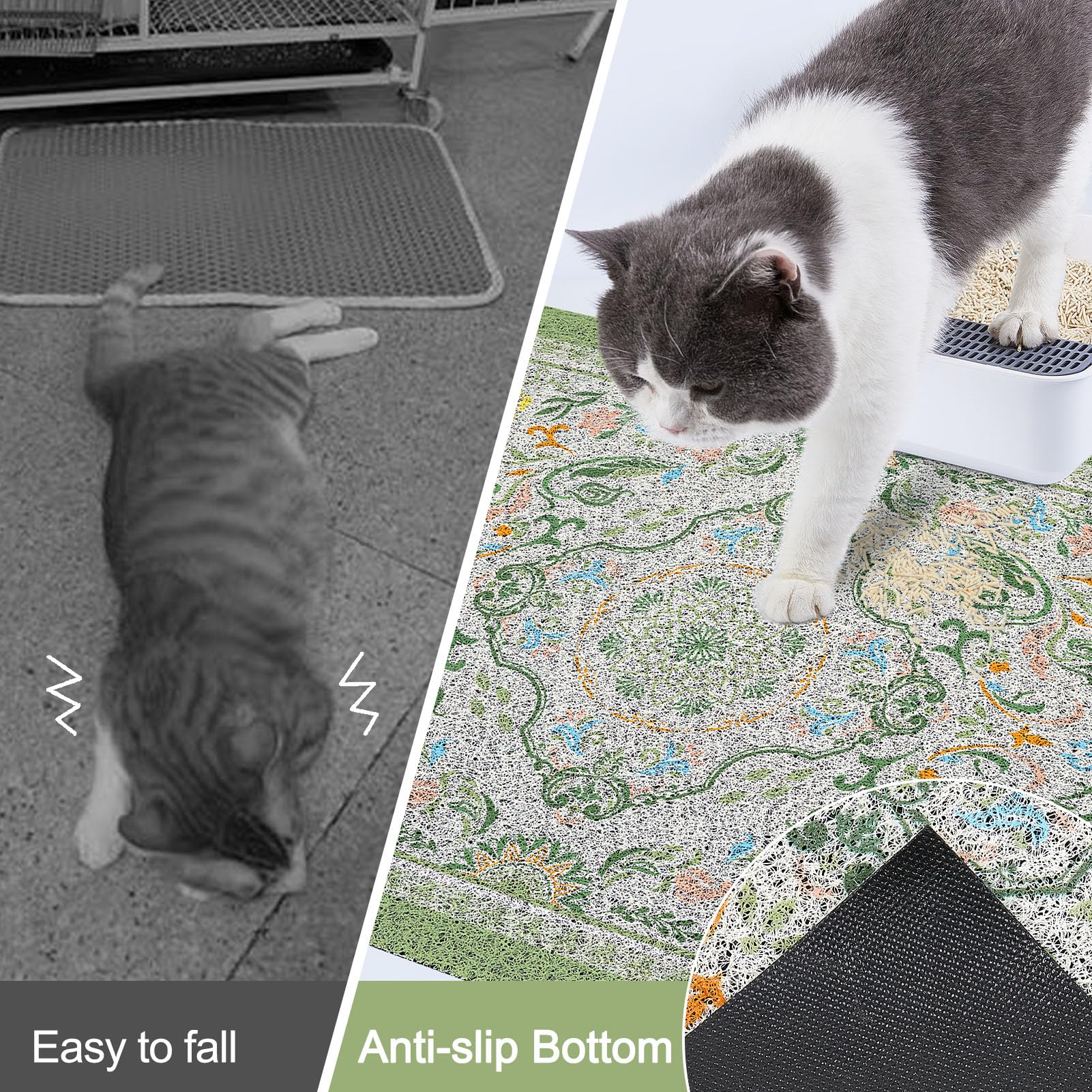 Glittme 2PCS Cat Litter Mat with Non-Slip Bottom Litter Box Mat Mat