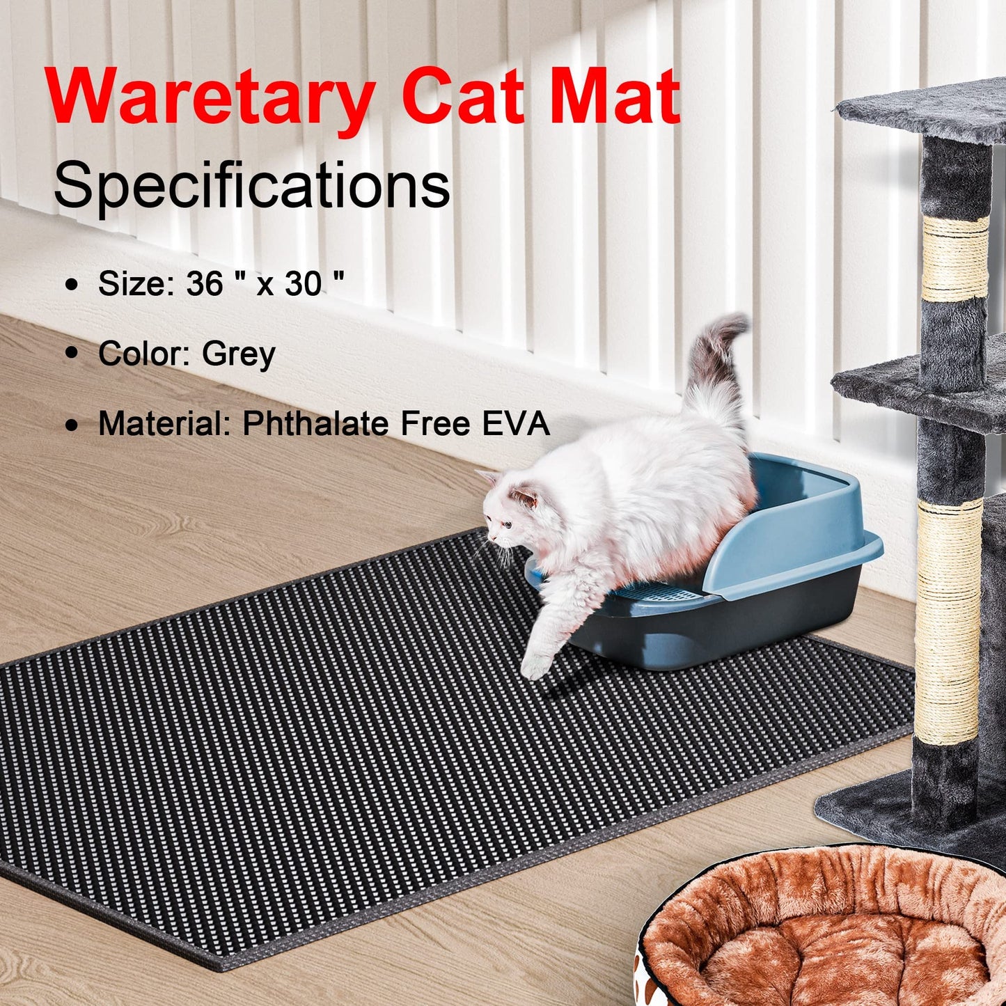 Waretary Cat Litter Box Mat: x 30" Waterproof Kitty Cat Litter