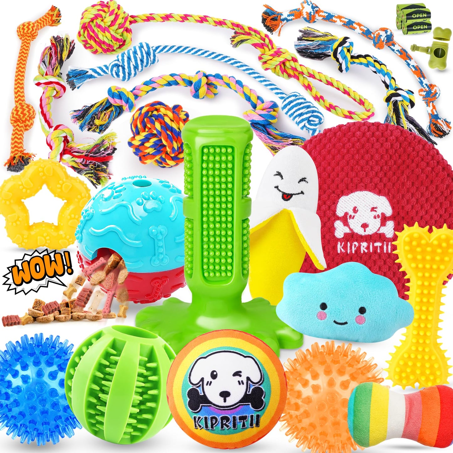 KIPRITII 25 Pack Dog Toys Set Ideal for Teething, Entertainment Rope
