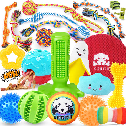 KIPRITII 25 Pack Various Dog Toys Set Ideal for Teething Rope