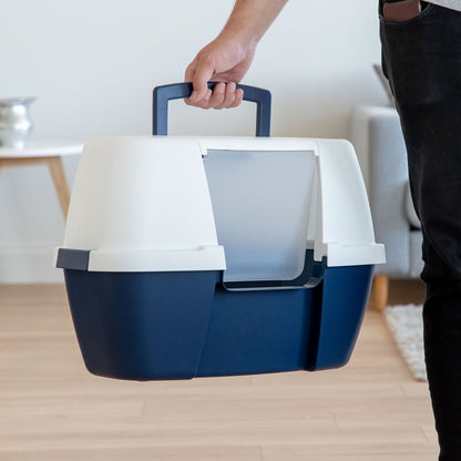 IRIS USA Cat Litter Box Enclosed Corner Litter Box with Scoop, Tray