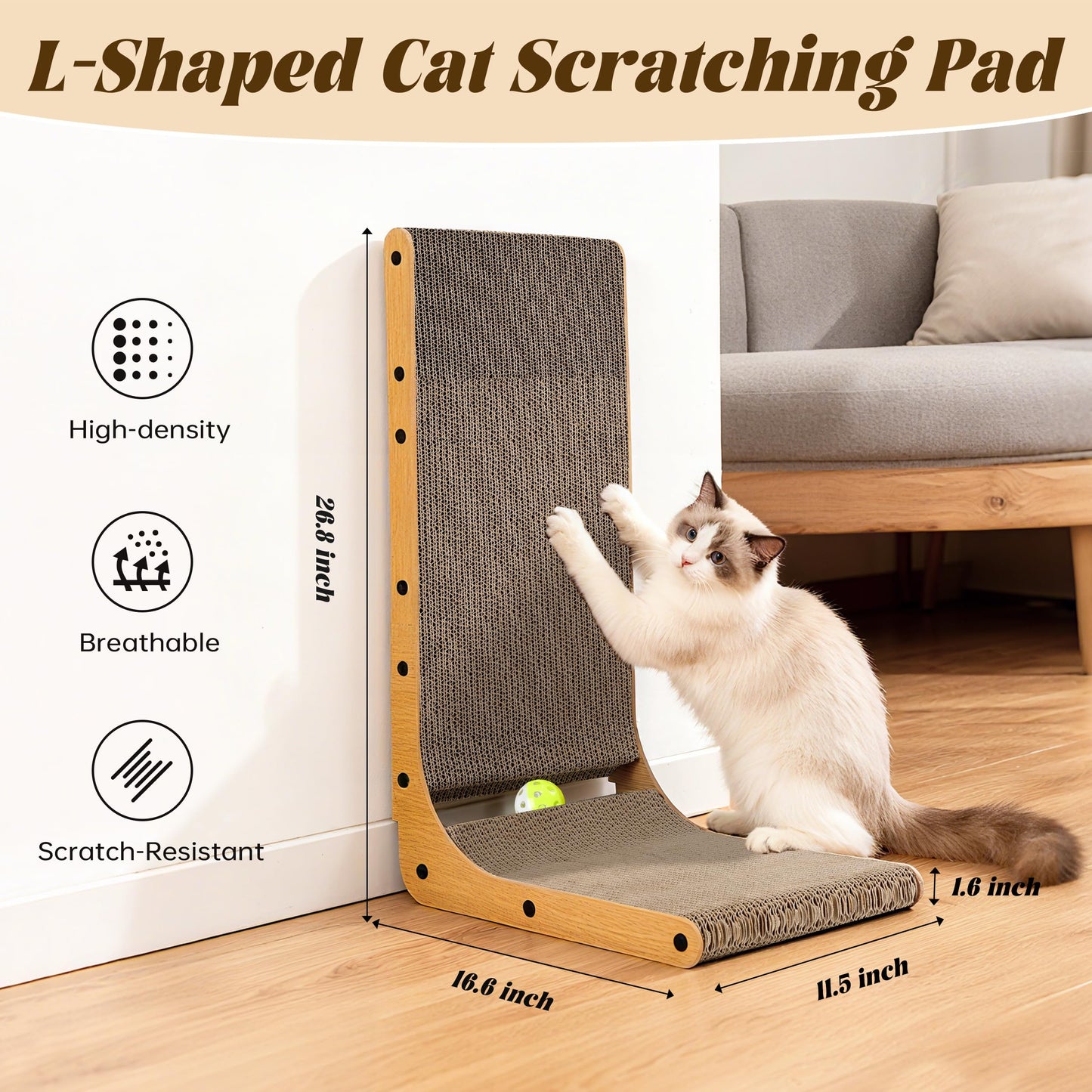 PatiencET L Shape Cat Scratcher, Cardboard Scratch Pad for Indoor Pad