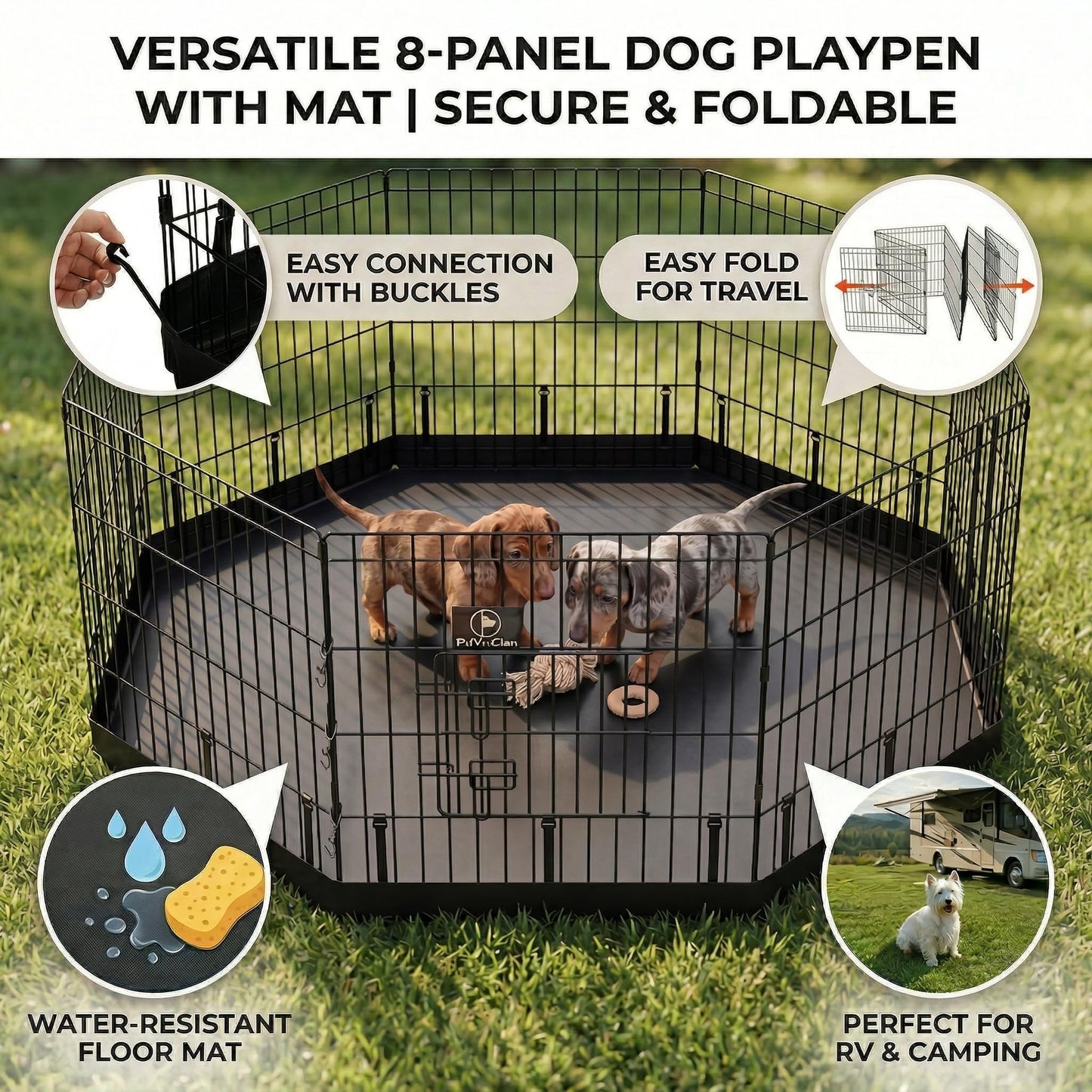 PJYuCien Dog Playpen with Bottom Pad Metal Foldable Exercise Kennel