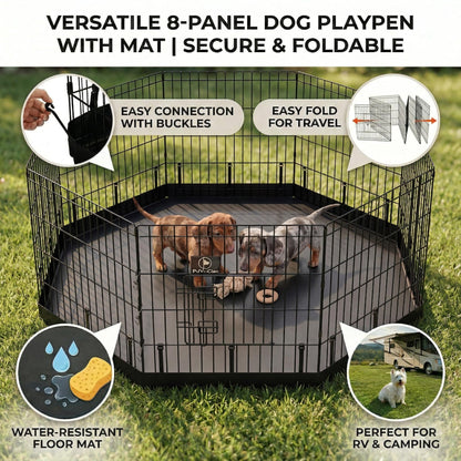 PJYuCien Dog Playpen with Bottom Pad Metal Foldable Exercise Kennel