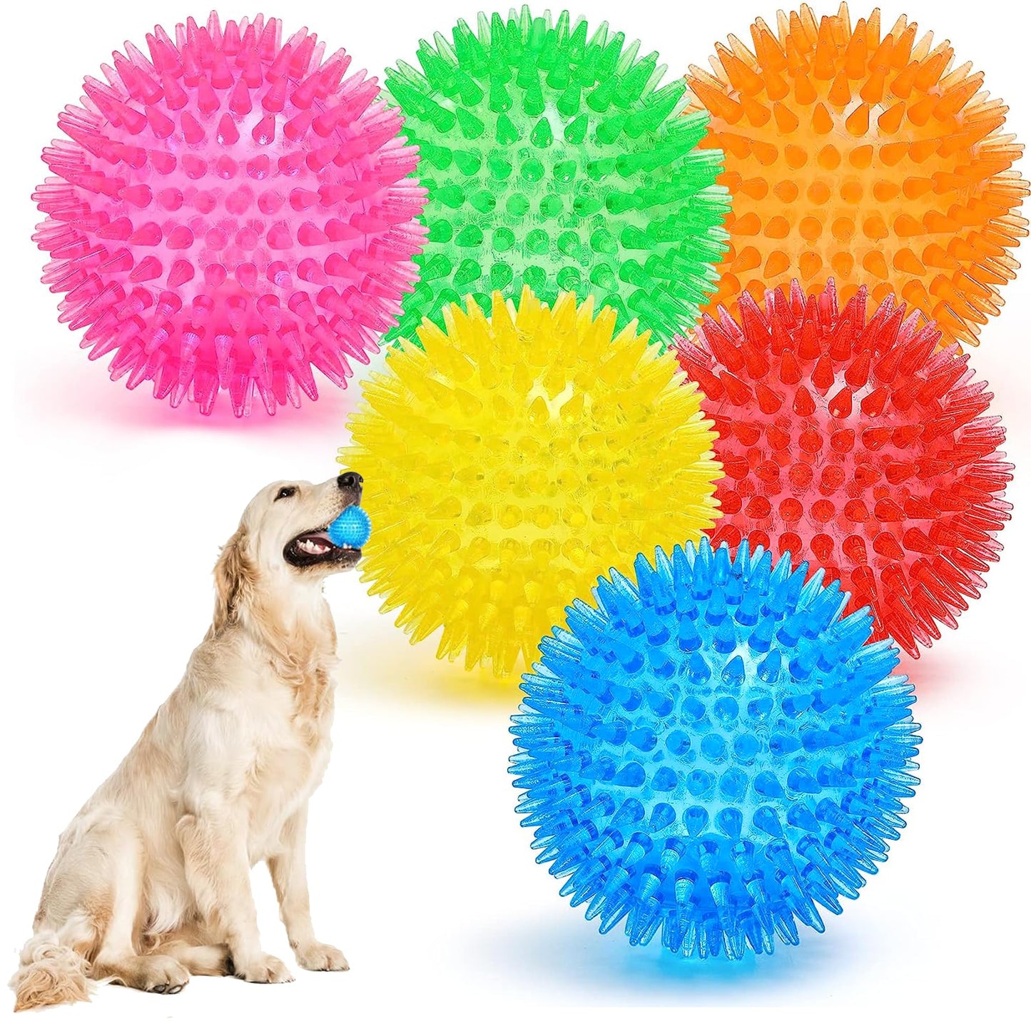 Ousiya 3.5” Squeaky Dog Toy Balls (6 Colors) Dog Toys Spikey Dogs Ball