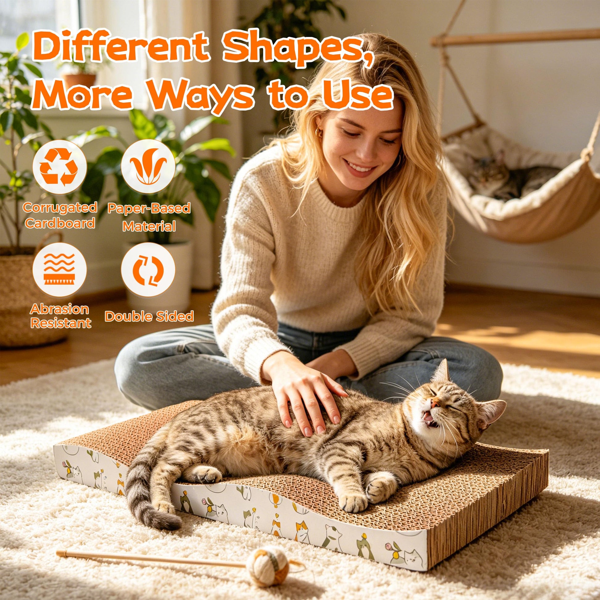 PatiencET Cardboard Cat Scratcher Pads, 4-Pack (2 Flat Pads