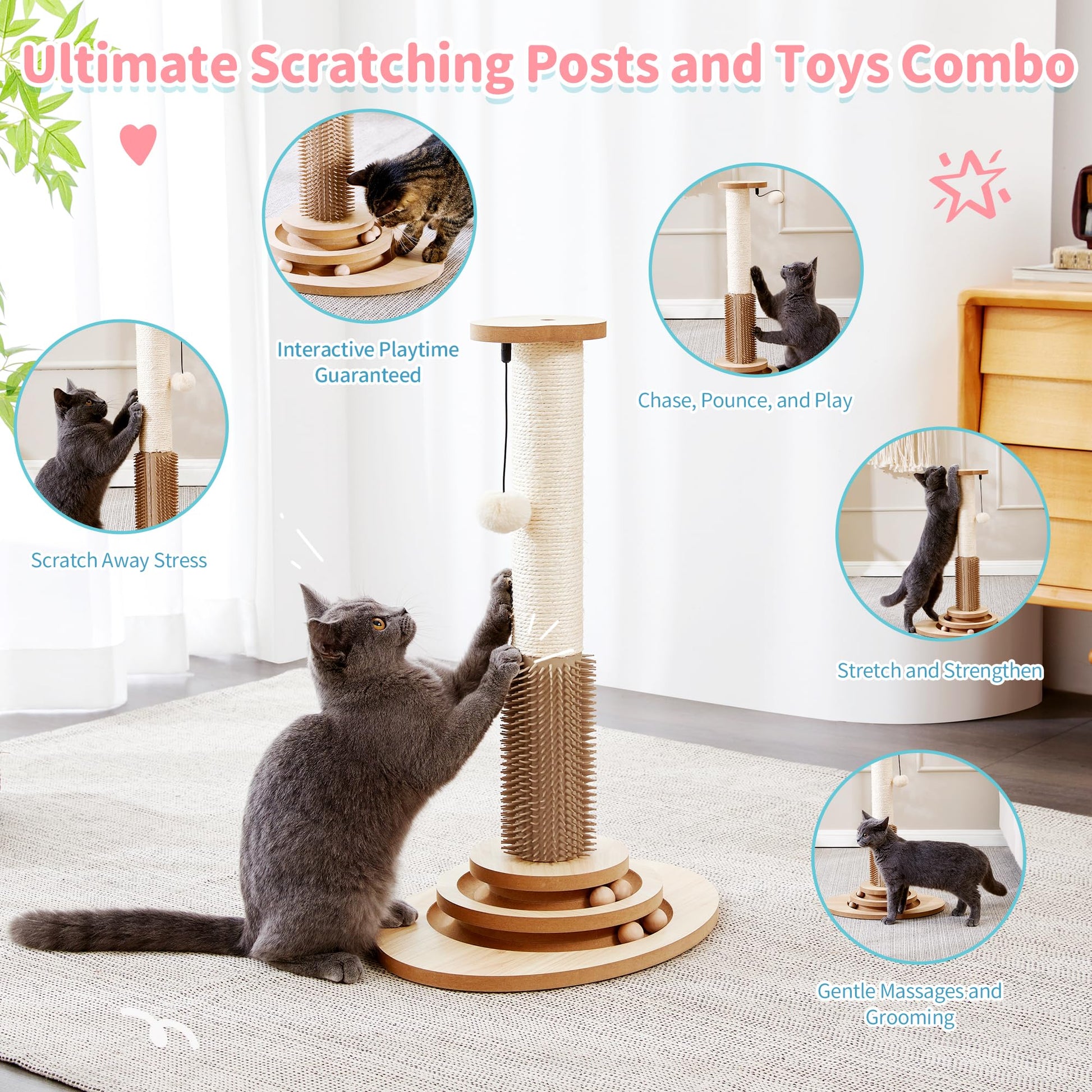Made4Pets Cat Scratching Post, 23" Tall Sisal Cat Scratcher Post