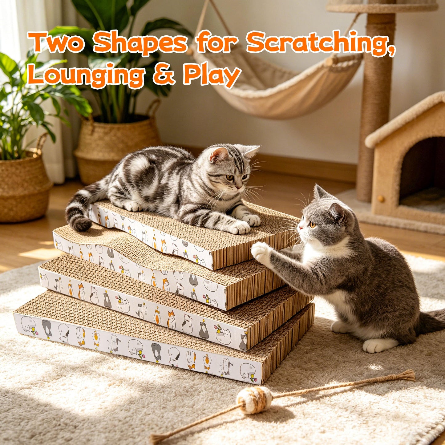 PatiencET Cardboard Cat Scratcher Pads, 4-Pack (2 Flat Pads