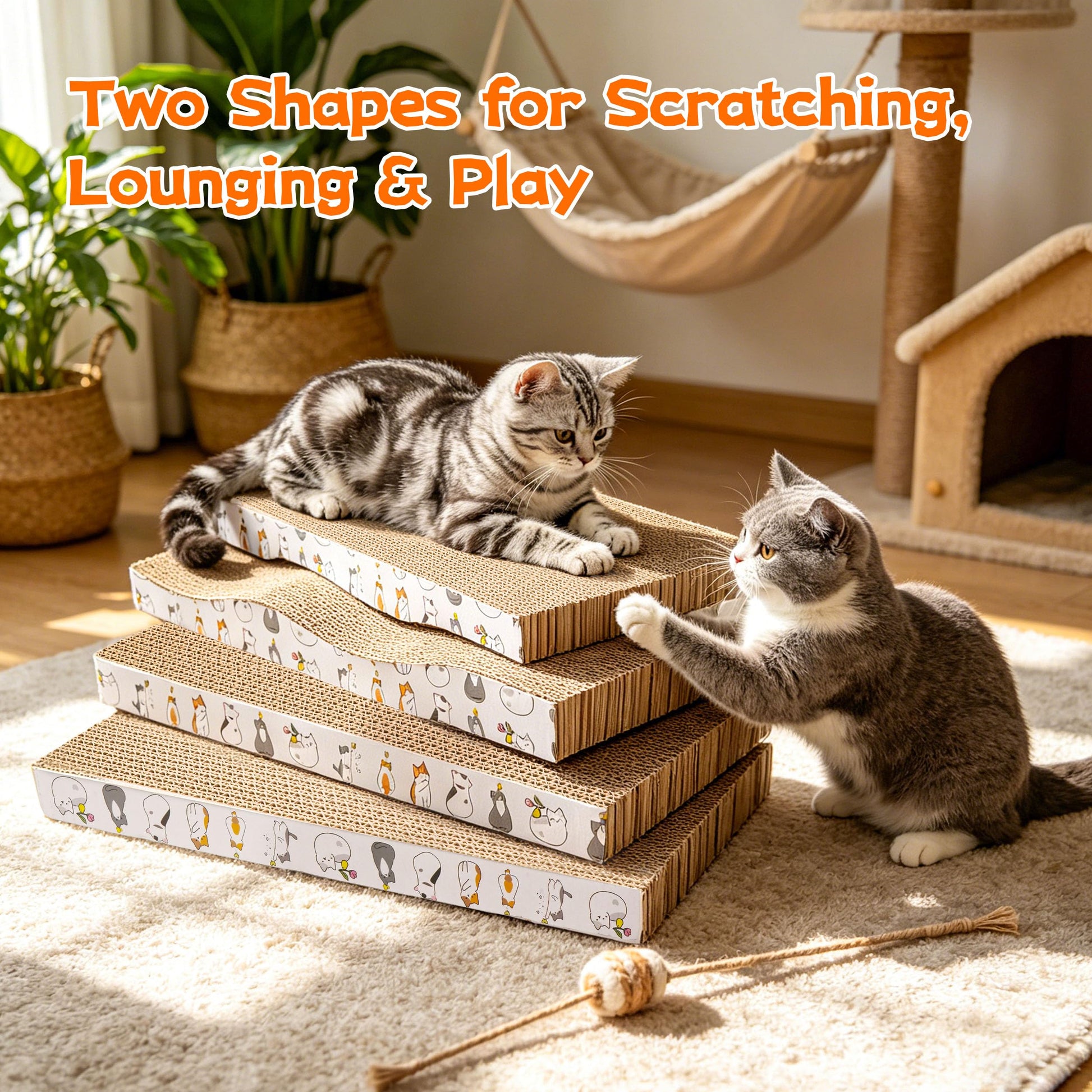 PatiencET Cardboard Cat Scratcher Pads, 4-Pack (2 Flat Pads