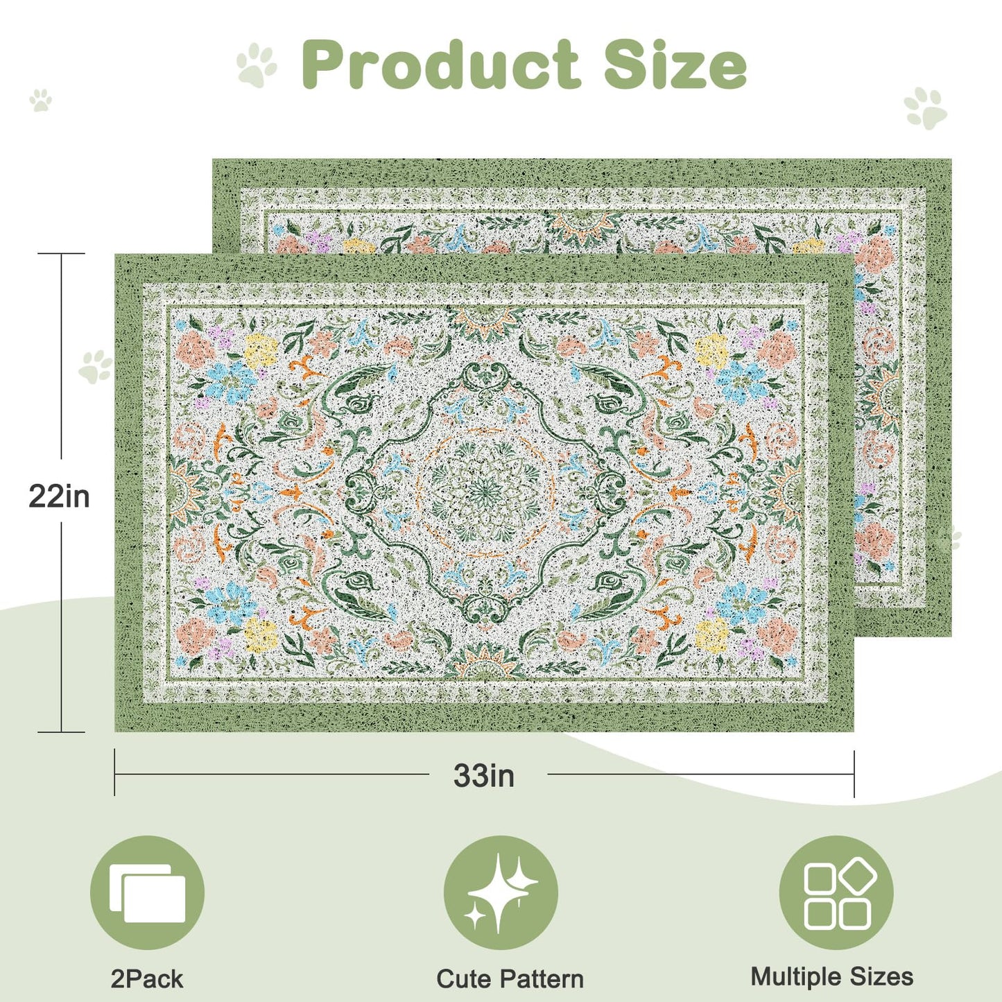 Glittme 2PCS Cat Litter Mat with Non-Slip Bottom Litter Box Mat Mat