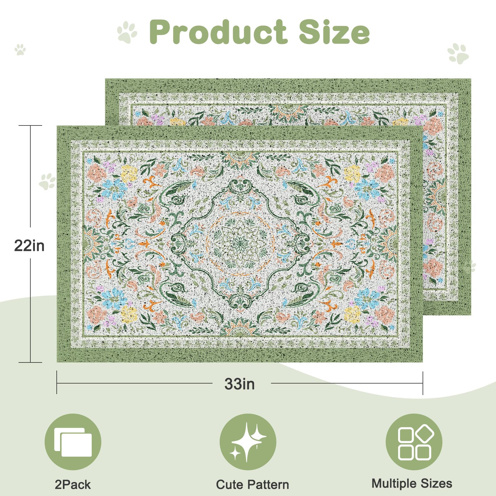 Glittme 2PCS Cat Litter Mat with Non-Slip Bottom Litter Box Mat Mat