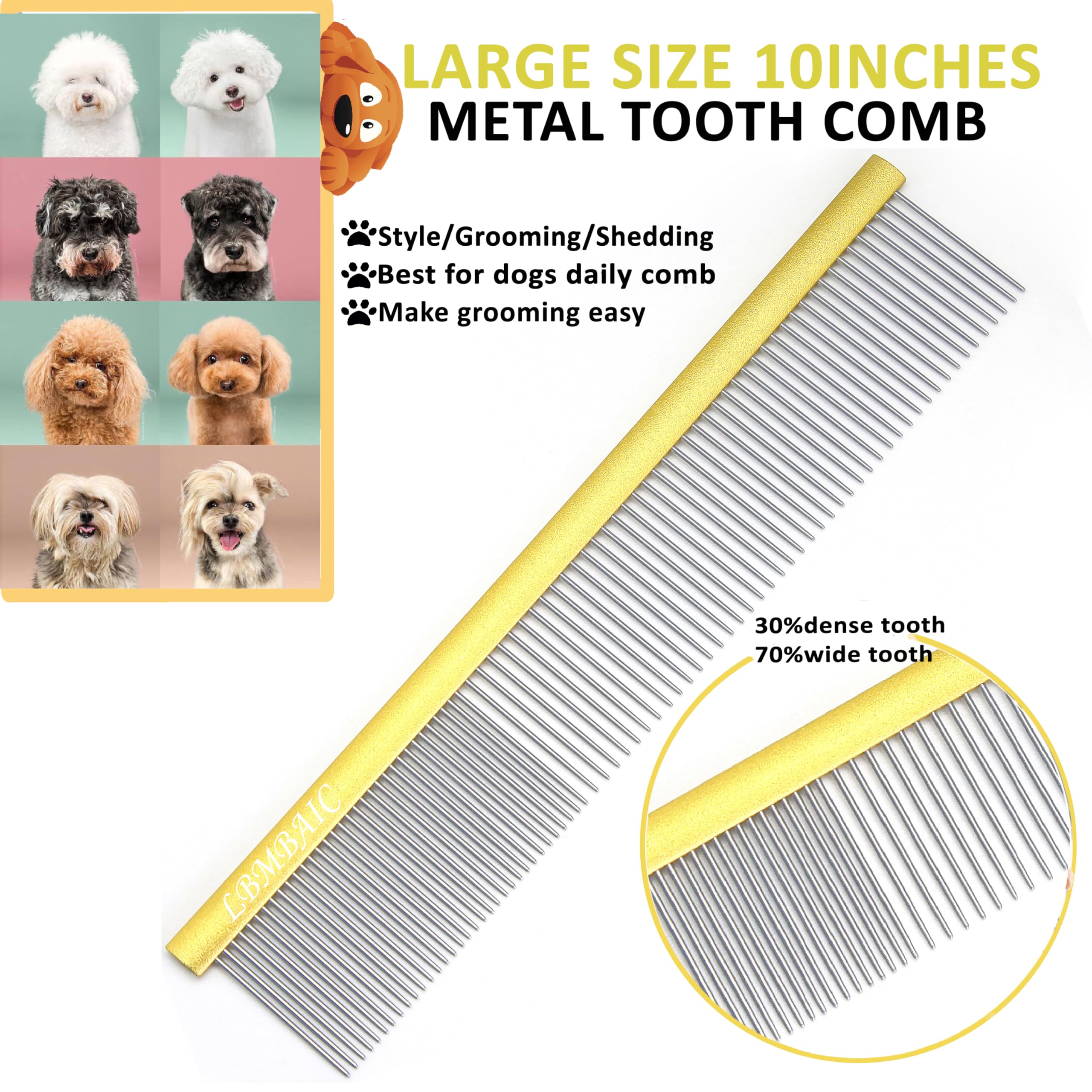 Large Metal Dog Grooming Comb for Shedding Matted Hair Comb