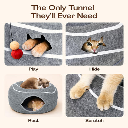Peekaboo Cat Cave Donut Cat Tunnel Bed for Indoor Cats Cute Bed