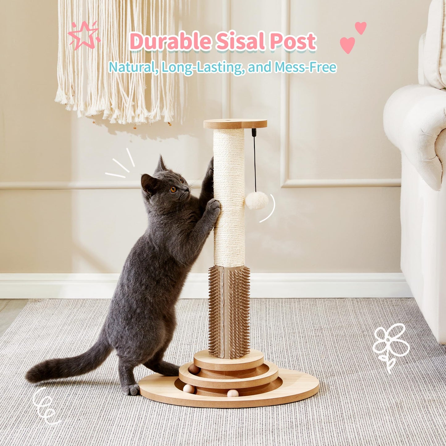 Made4Pets Cat Scratching Post, 23" Tall Sisal Cat Scratcher Post
