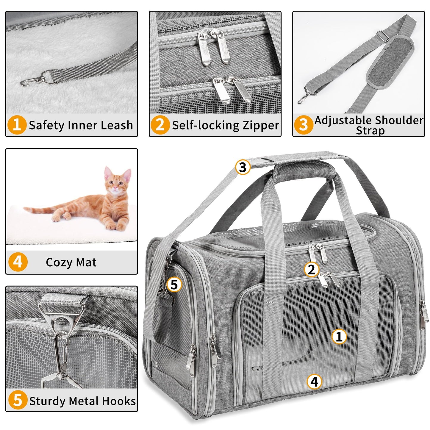 Soft-Sided Cat/Dog/Pet Carrier, Collapsible Pets Travel Carriers