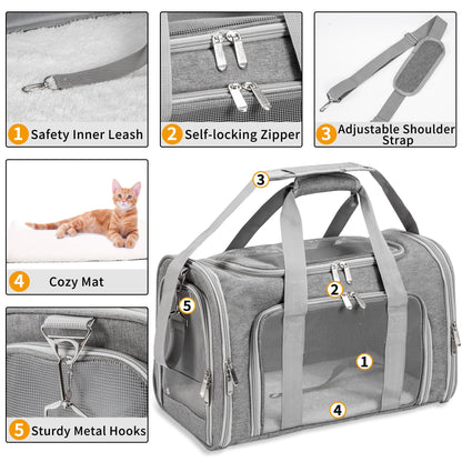 Soft-Sided Cat/Dog/Pet Carrier, Collapsible Pets Travel Carriers