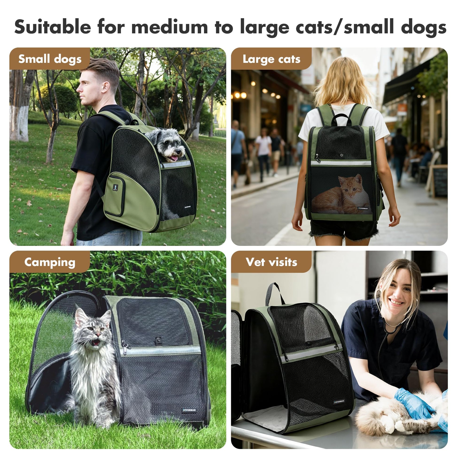 FERMAO Pet Backpack Carrier, Large Cat Carrier Backpack Up Carrier