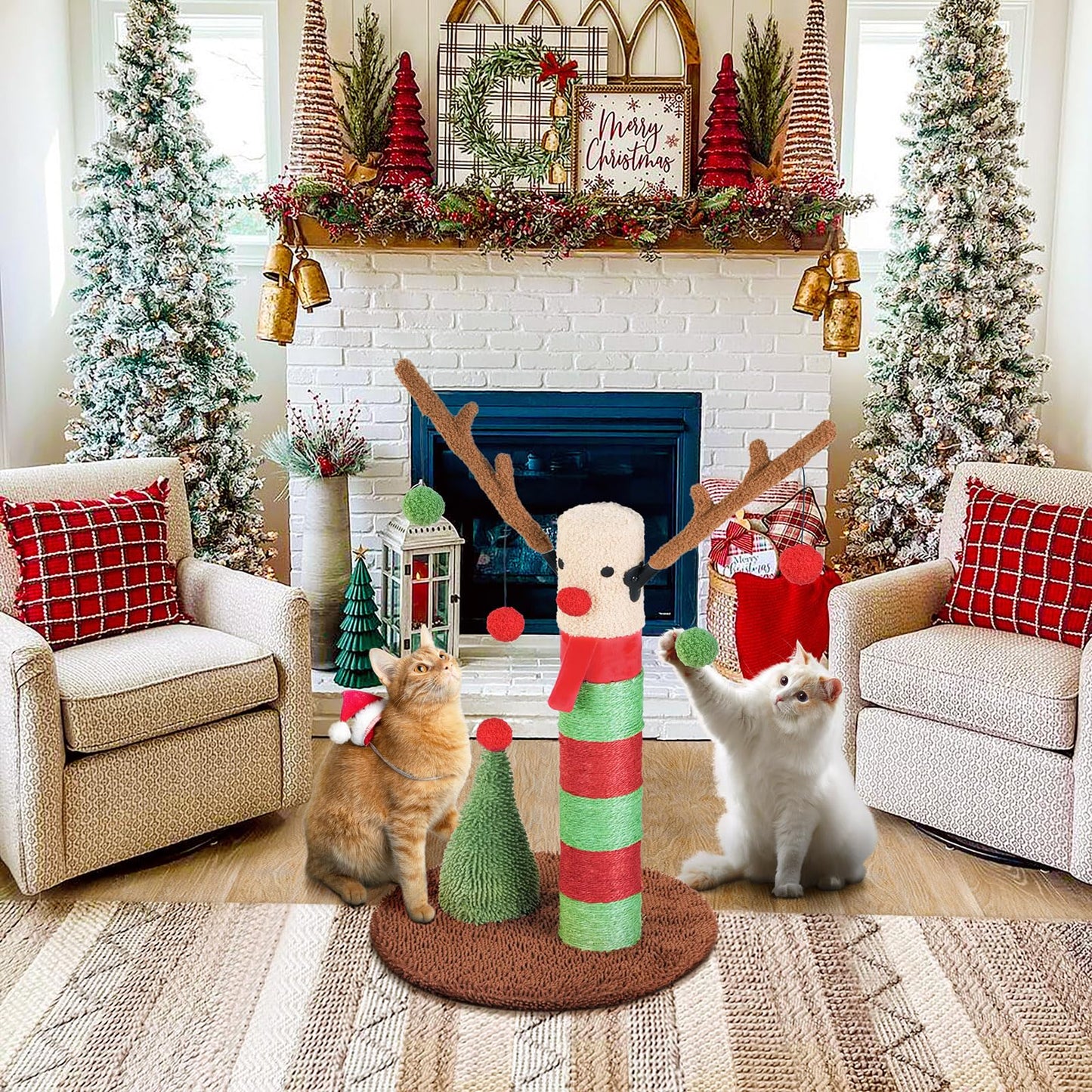 BOLUO Christmas Cat Scratching Post Deer Cat Trees for Adult Teaser