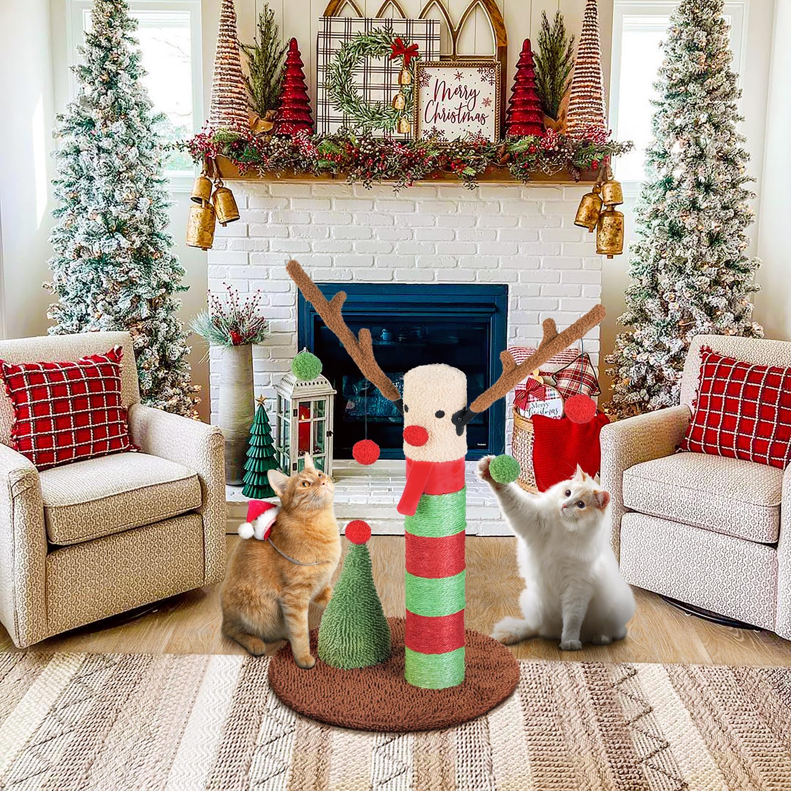 BOLUO Christmas Cat Scratching Post Deer Cat Trees for Adult Teaser
