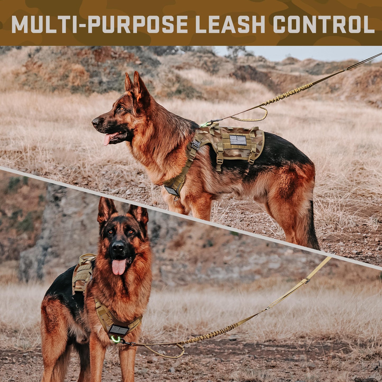 Forestpaw Tactical Dog Harness Tactical Dog Collar with Bungee Leash