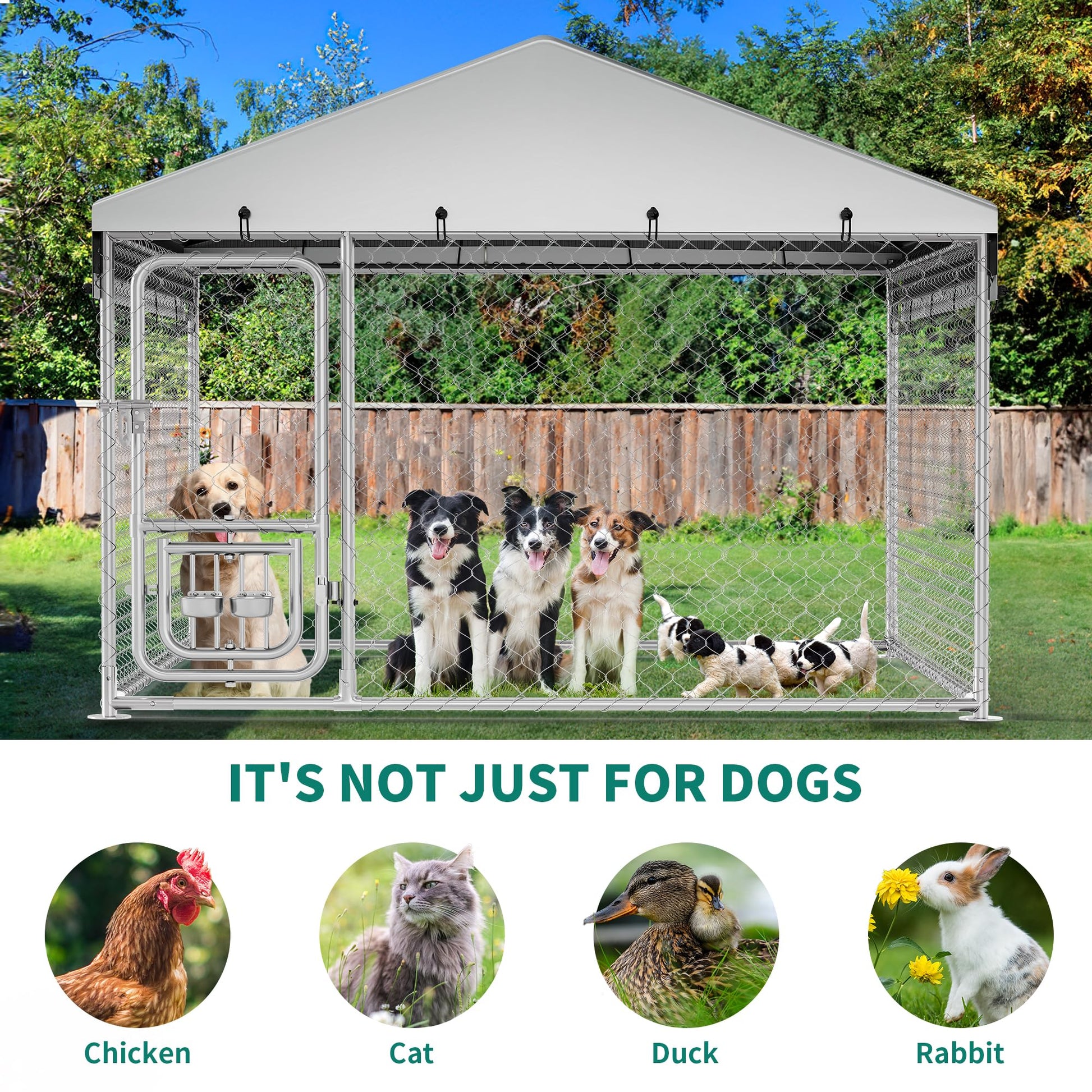 YITAHOME Outdoor Dog Kennel with Rotating Feeder Bowls, Feeder