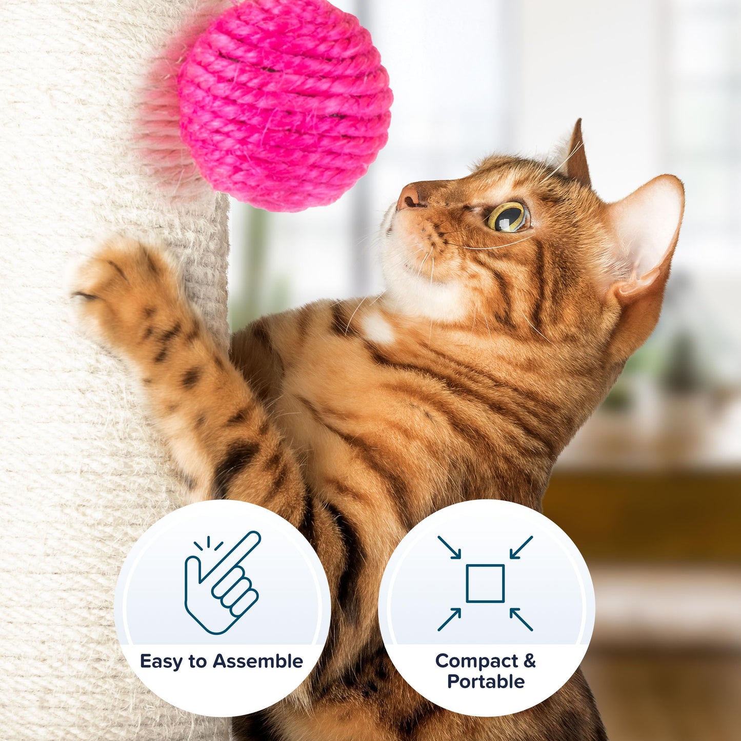 17-Inch Cat Scratching Post Sisal Rope and Carpet Scratching Pole Ball