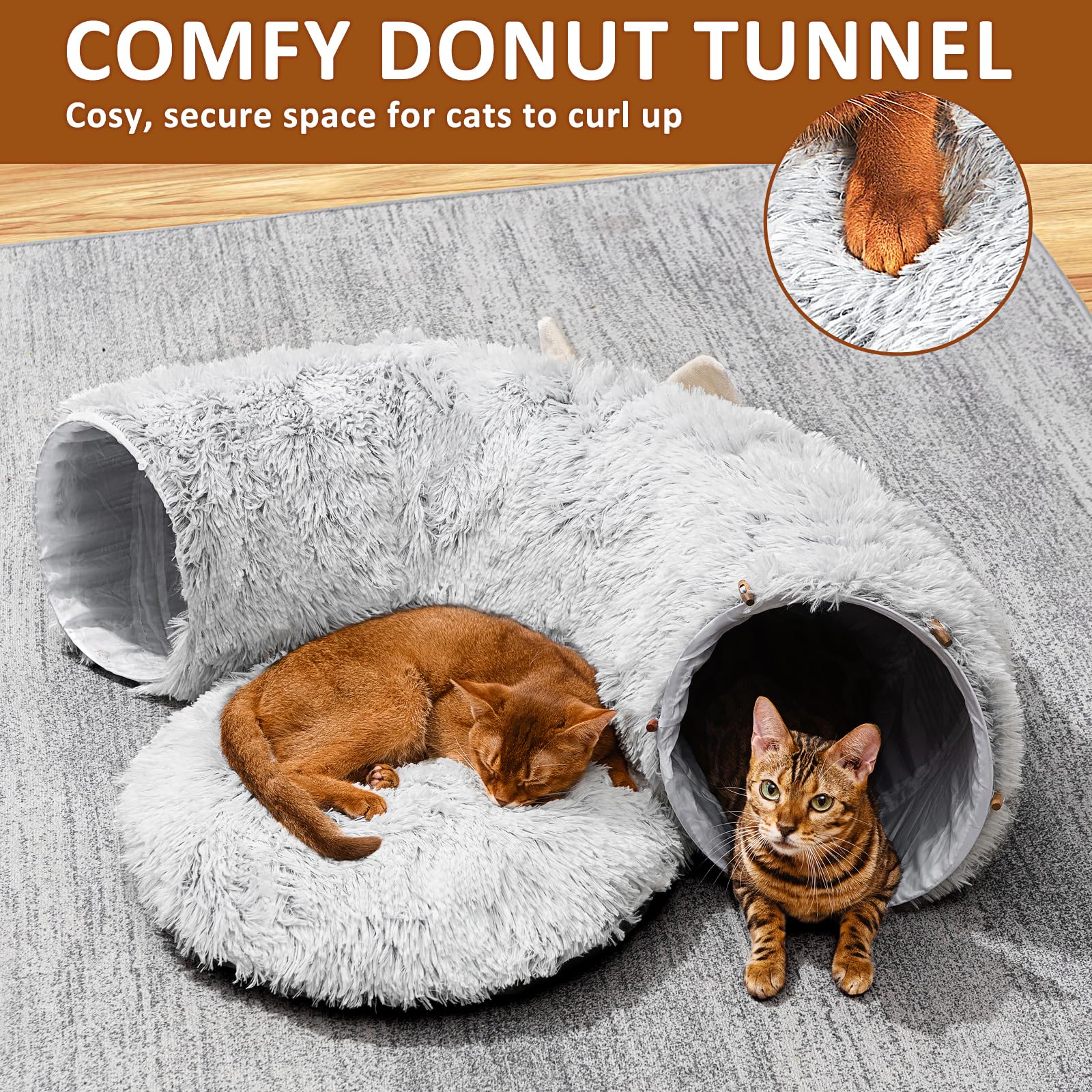 Cat Tunnel with Cat Bed for Indoor Cats, Under Christmas Tree Bed