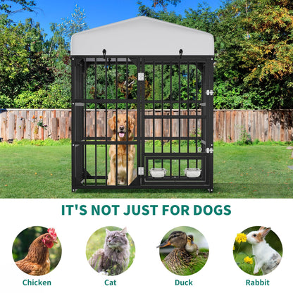 YITAHOME Outdoor Dog Enclosure with Rotating Feeder Bowls, 4'L Feeder
