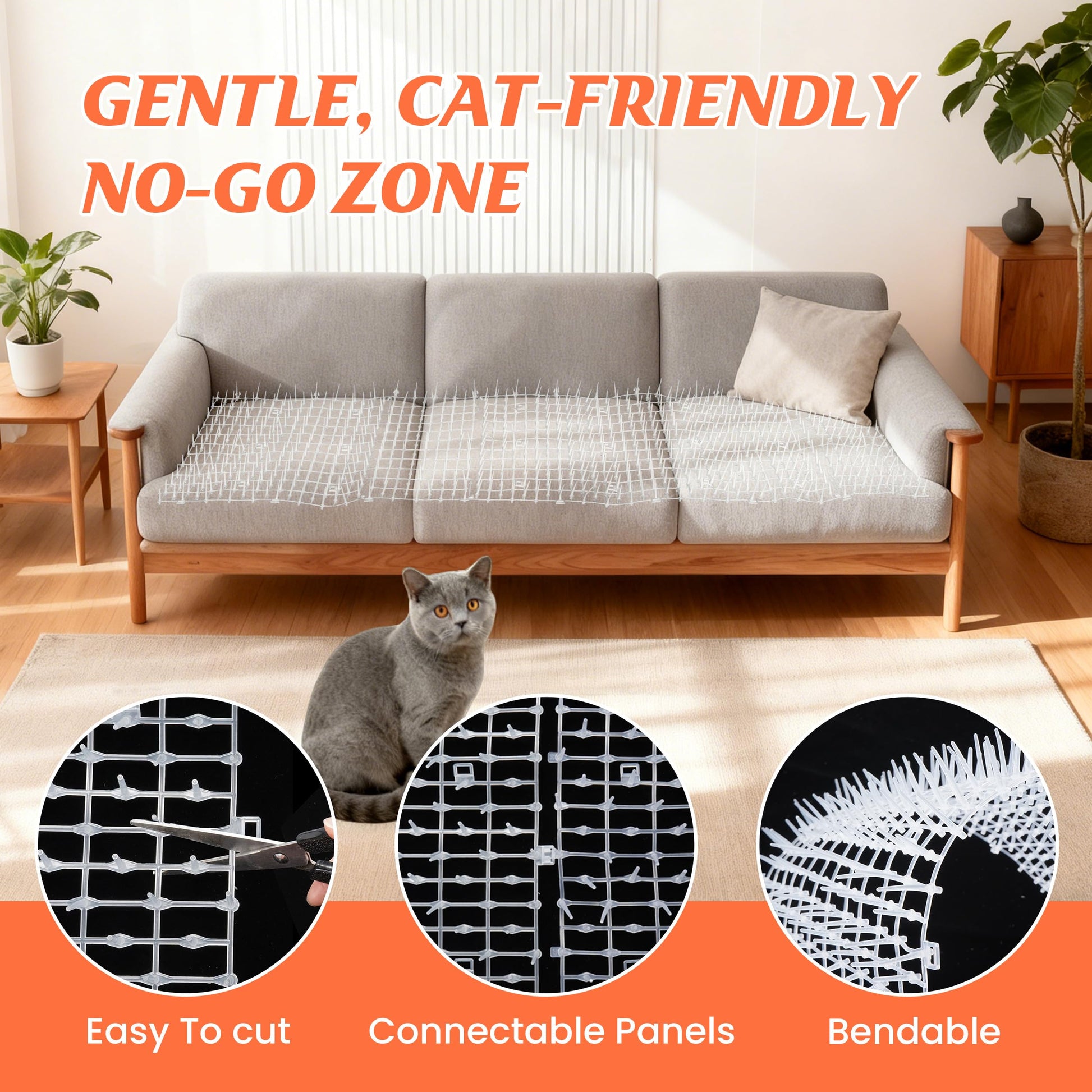 OCEANPAX 2 Pack Transparent Cat Scat Mat with Soft Spikes, Clear Mat