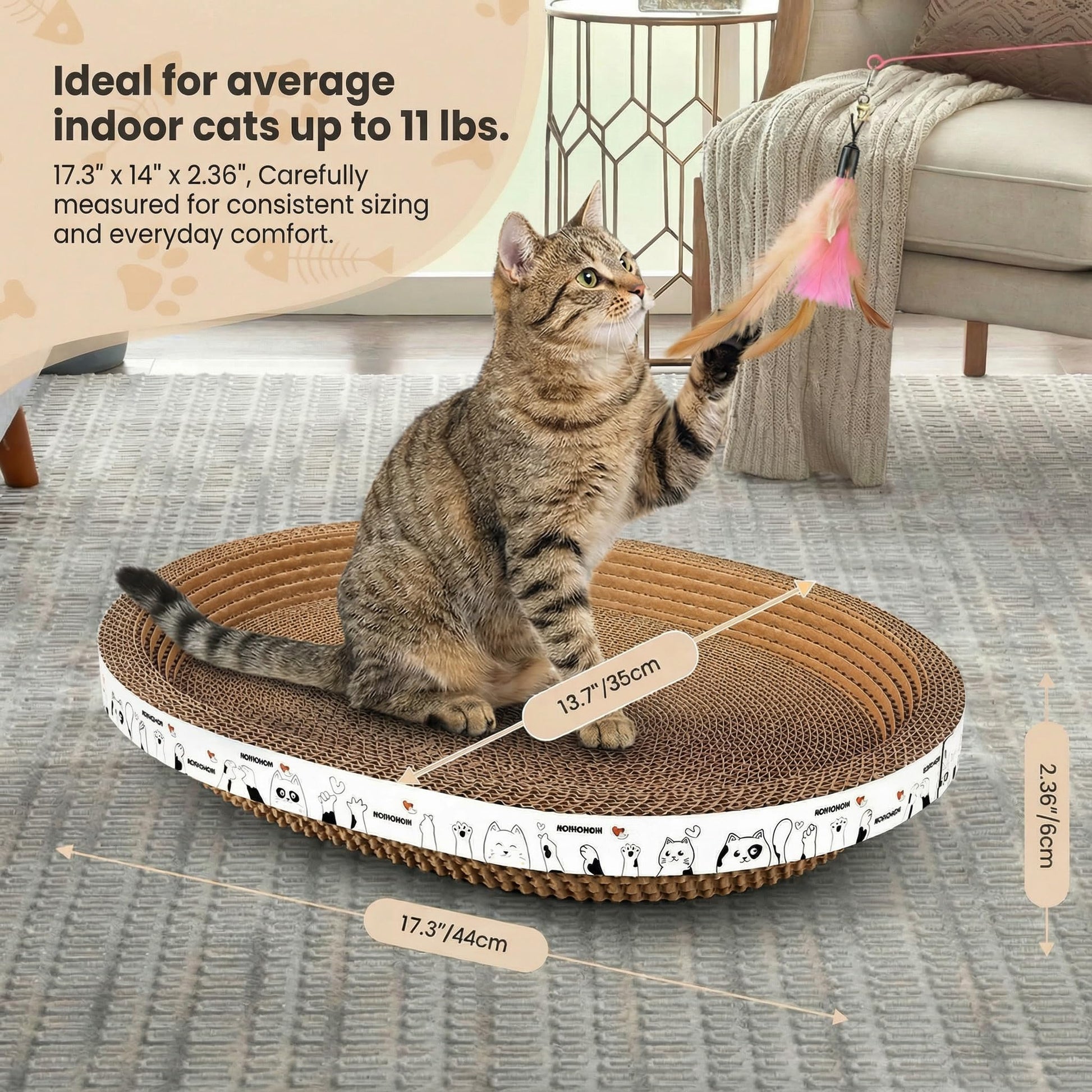 Romohom 3 Pack Oval Cardboard Cat Scratcher Lounger Bed, Board