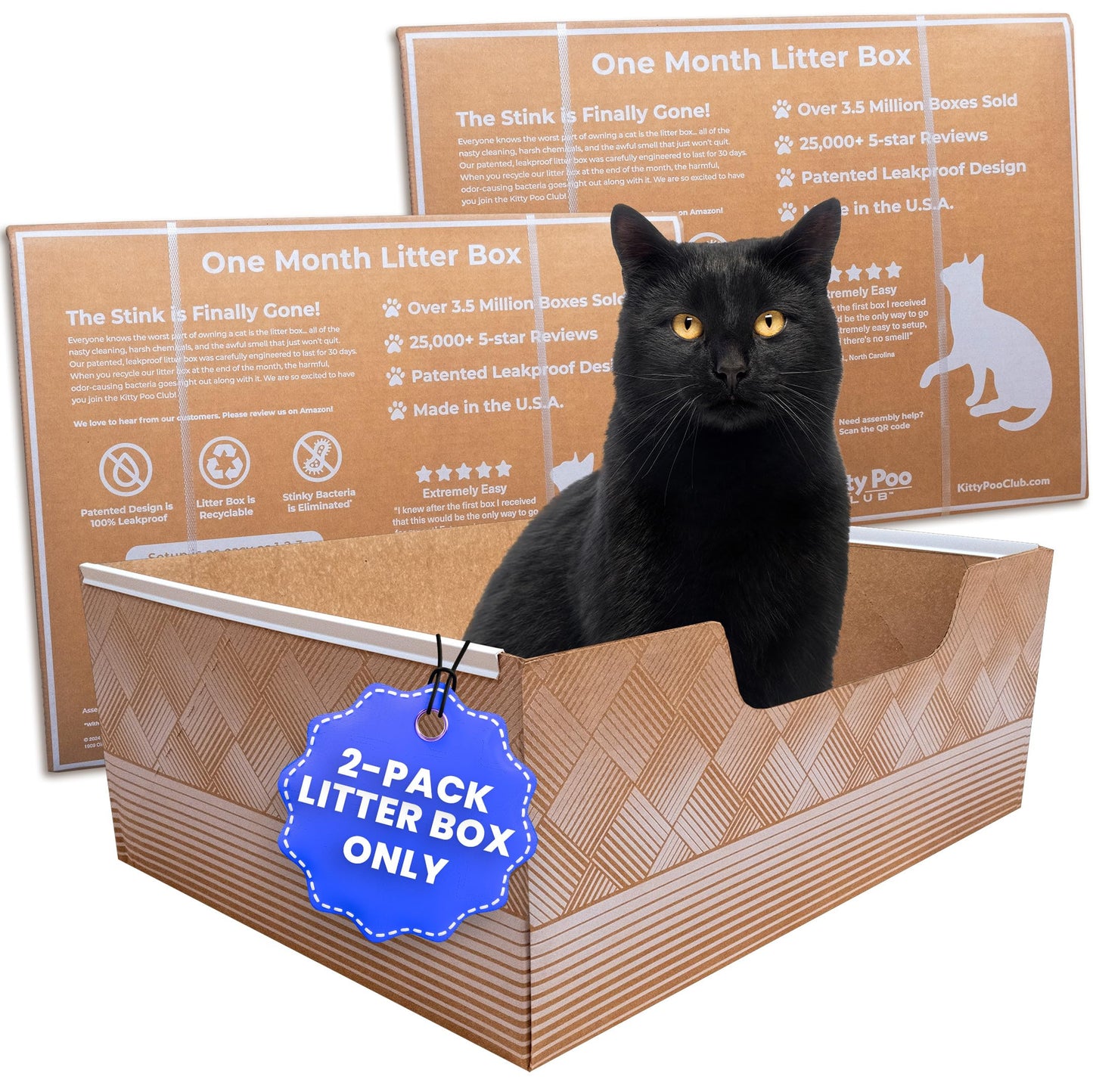 Leakproof Disposable 2-Pack Cat Litter Box Only Made in The USA Box