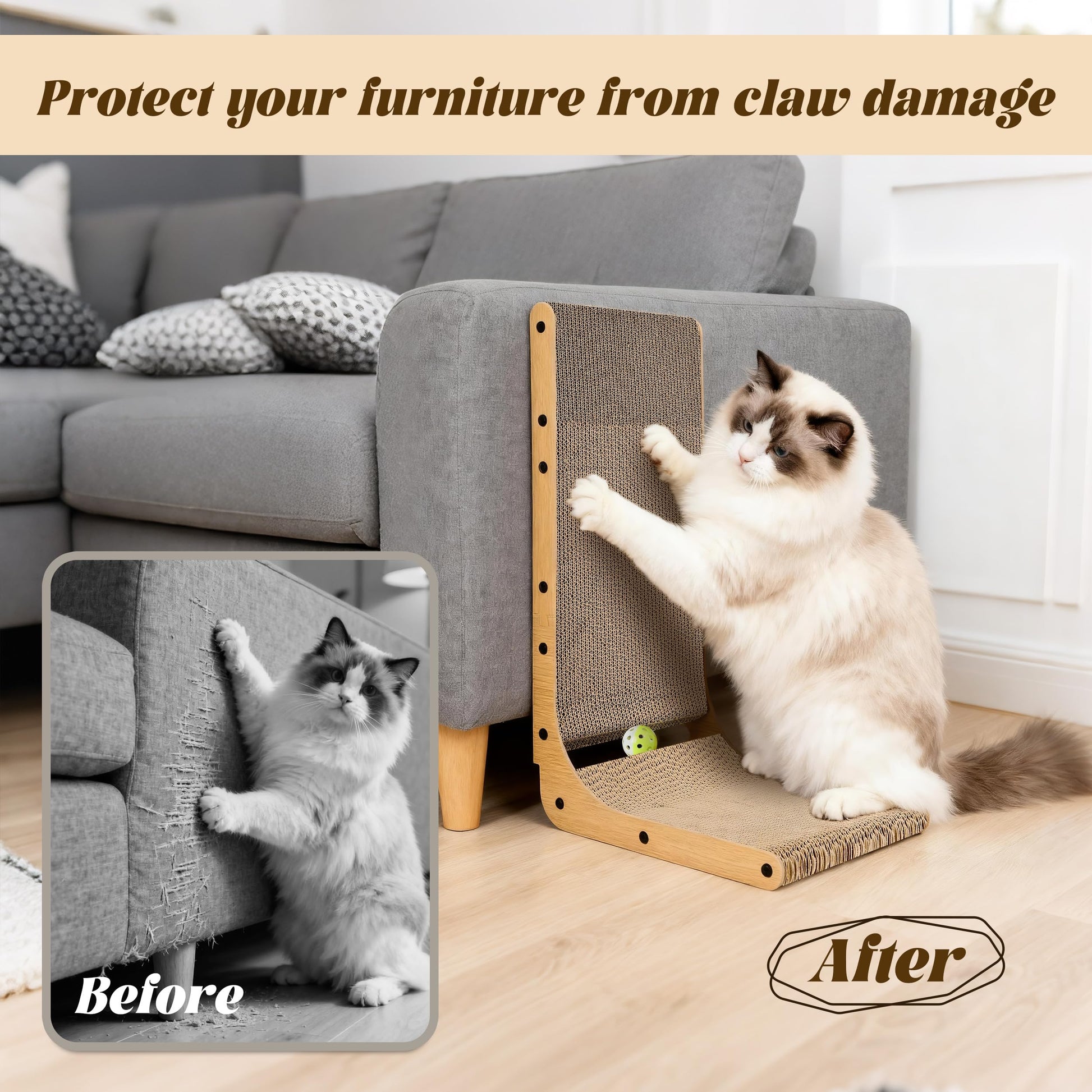 PatiencET L Shape Cat Scratcher, Cardboard Scratch Pad for Indoor Pad