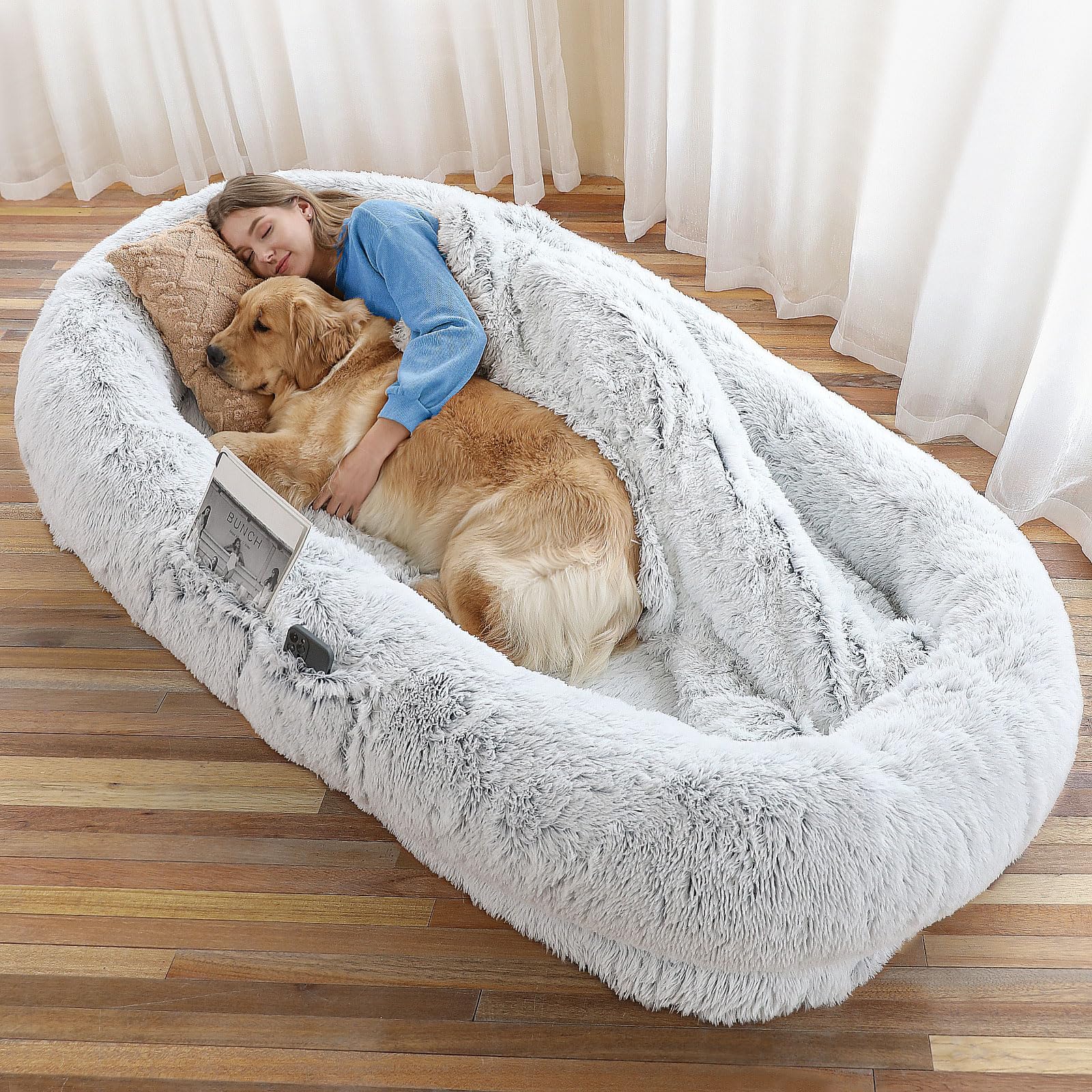 WROS Human Dog Bed x45"x12" Fits You Pets, Washable Faux Fur Bed