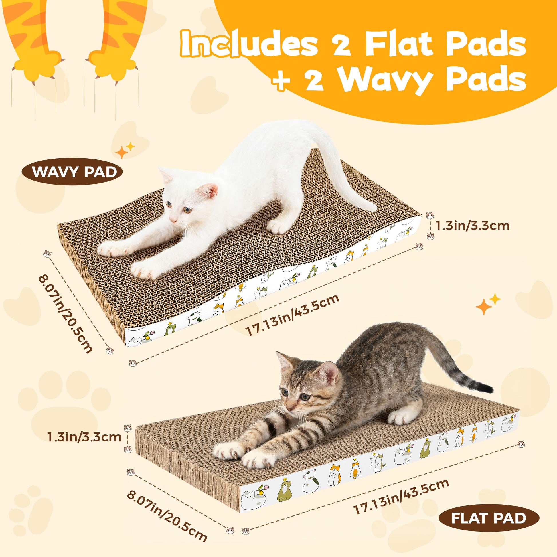 PatiencET Cardboard Cat Scratcher Pads, 4-Pack (2 Flat Pads