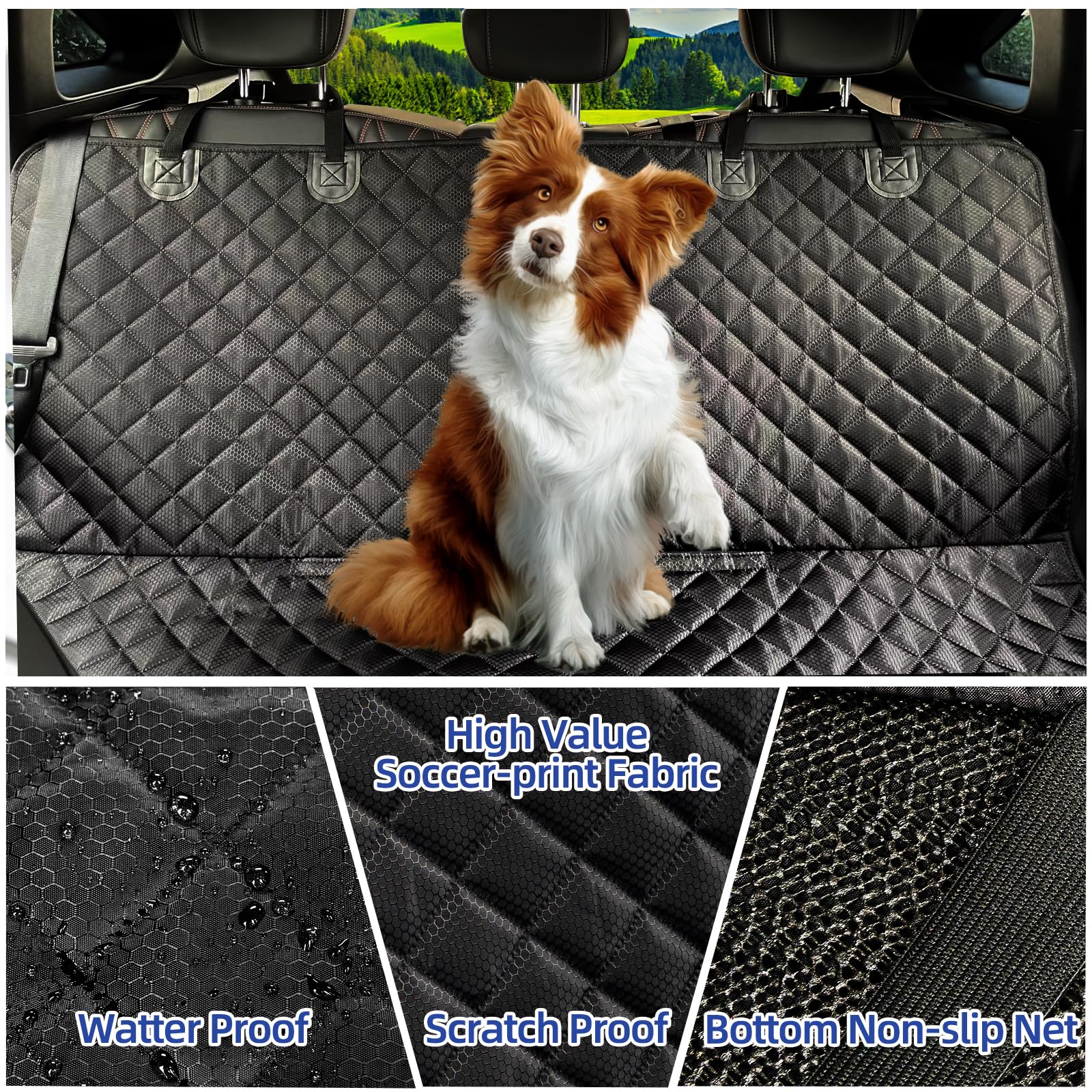 JSTHT Dog Car Seat Cover for Back Seat Waterproof Bench Seat Cover