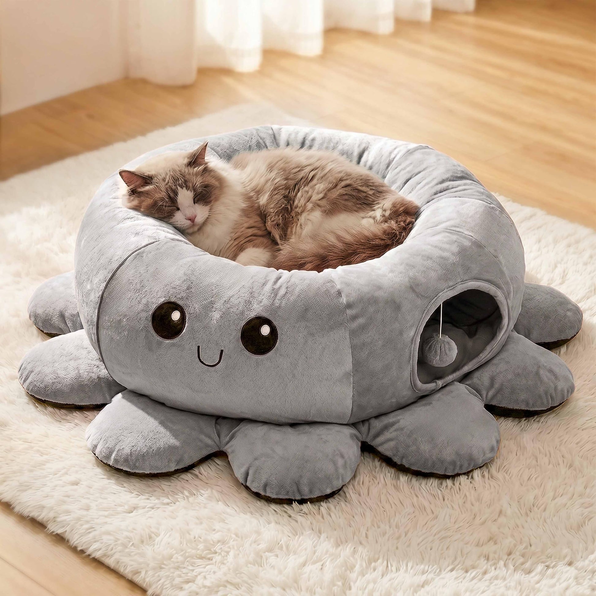 VIEFIN Cat Tunnel Bed for Indoor Cats, Peekaboo Cat Cave Bed with Bed