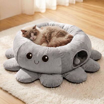 VIEFIN Cat Tunnel Bed for Indoor Cats, Peekaboo Cat Cave Bed with Bed