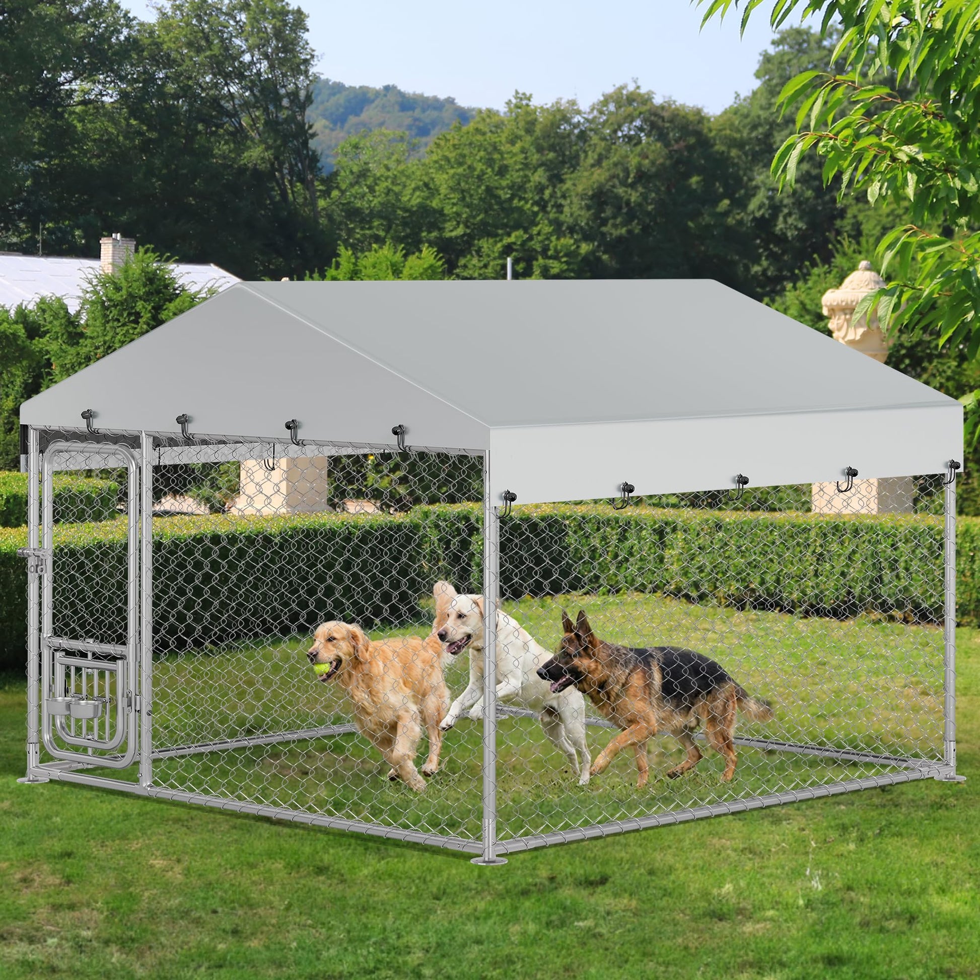 YITAHOME Outdoor Dog Kennel with Rotating Feeder Bowls, Feeder