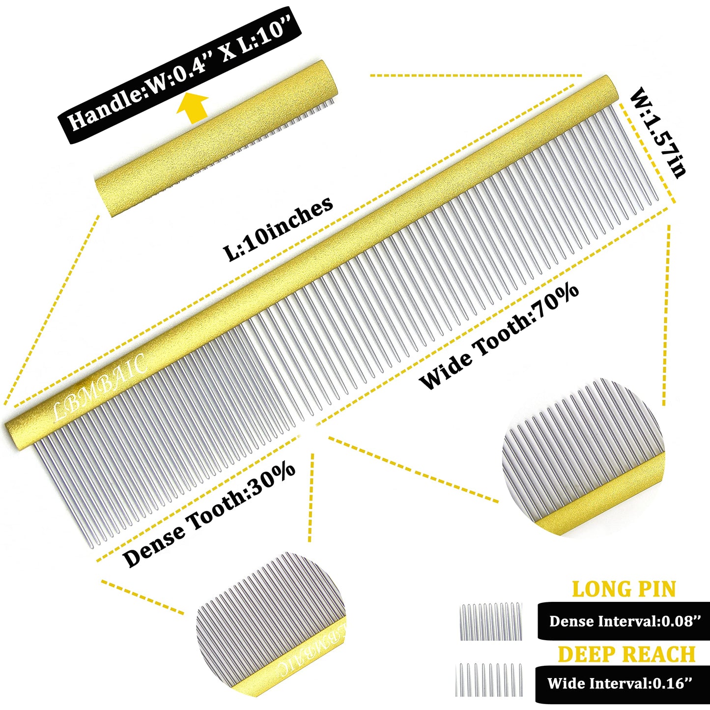 Large Metal Dog Grooming Comb for Shedding Matted Hair Comb