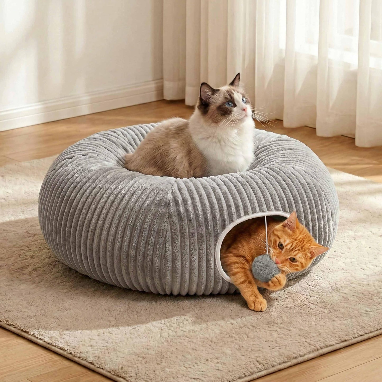 MOYMO Cat Tunnel Bed for Indoor Cats, Peekaboo Cat Cave Bed,Soft Bed
