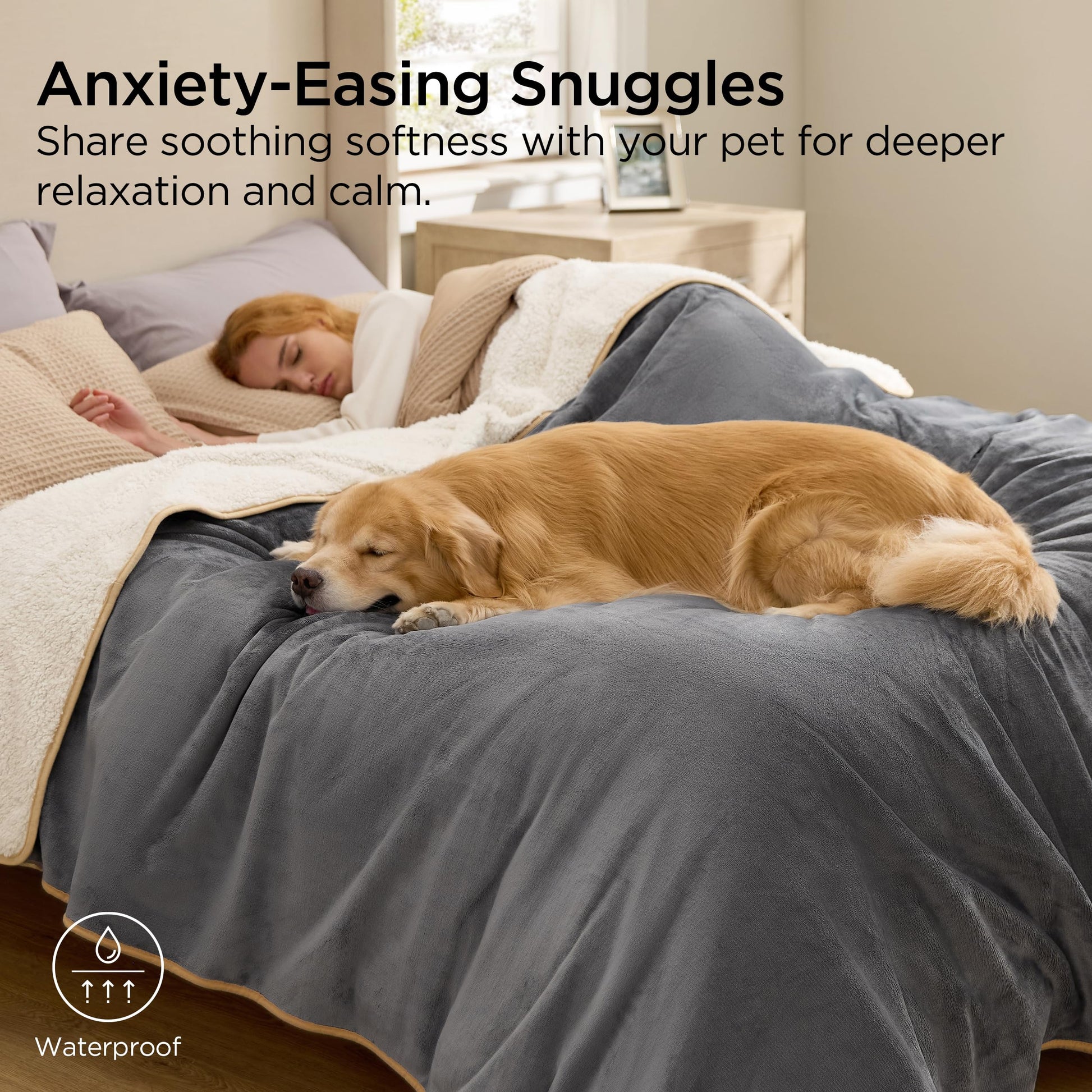 Bedsure Waterproof Blanket for Bed Queen Size- Sherpa Fleece Bed